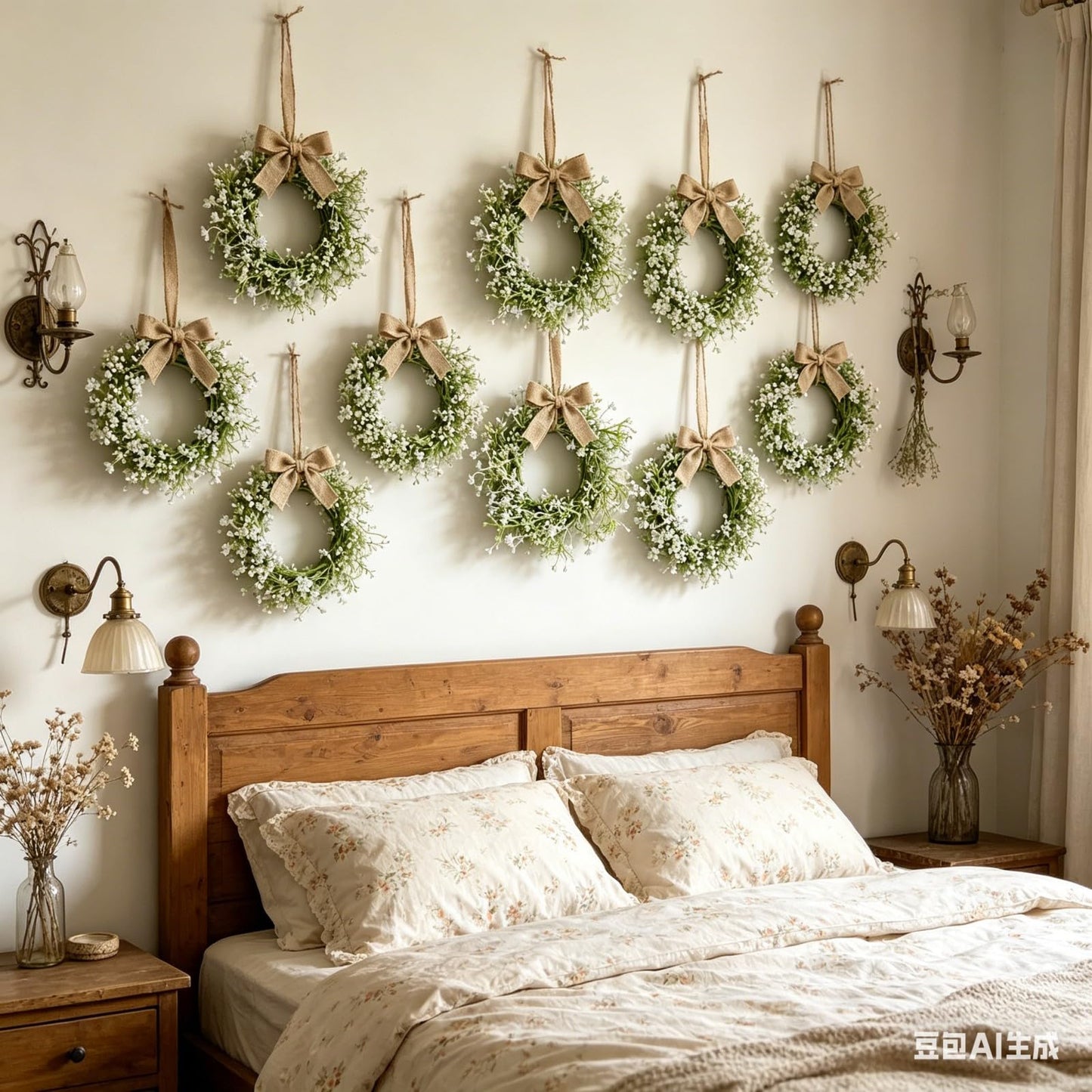 12 Pcs Mini Baby Breath Hanging Wreaths Gypsophila Candle Rings Pillar Holder Wreath Artificial Flower Spring Summer Floral Wreath for Wedding Farmhouse Porch Cabinets Table Decoration