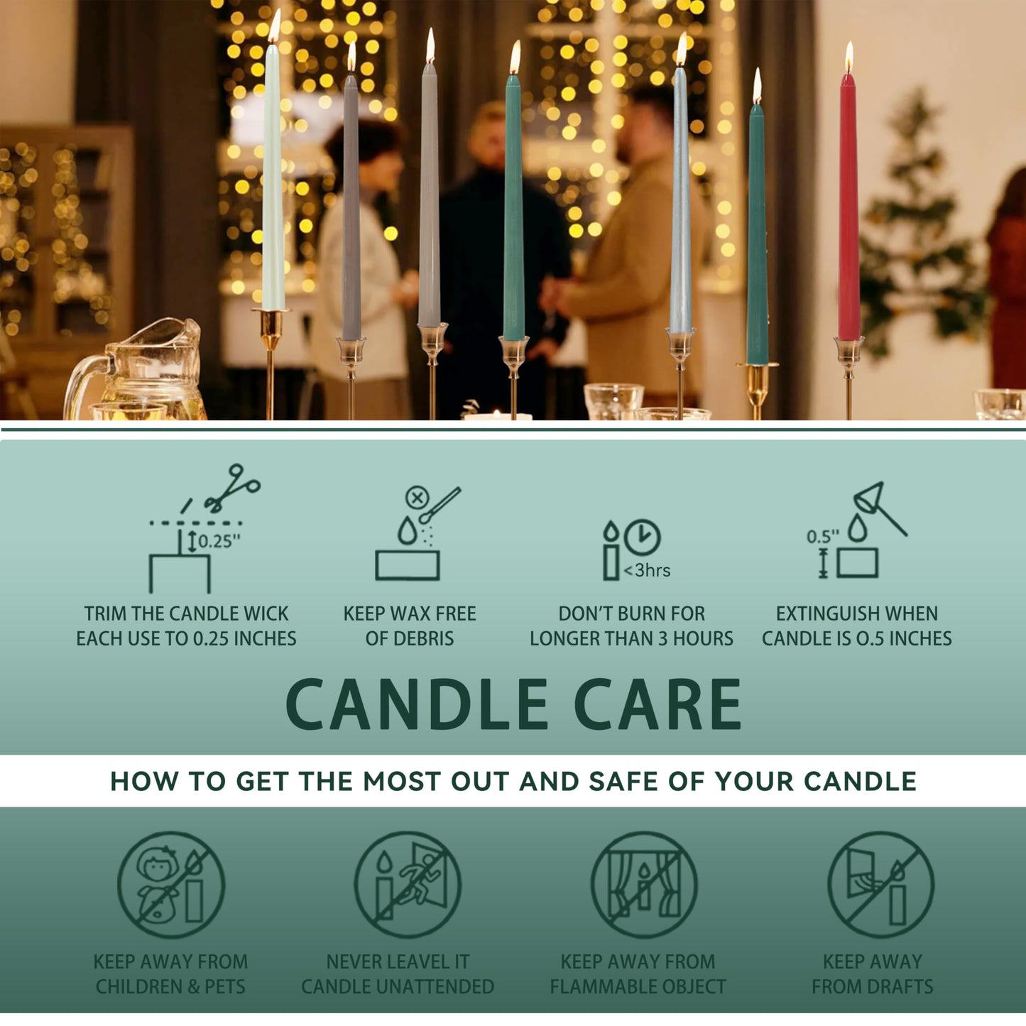 10 Inch Dark Green Taper Candle Hand Poured Unscented Smokeless 4 Pack Long Tapered Candle for Easter Forest Wedding Dinner Rustic Farmhouse Holiday Home Decor