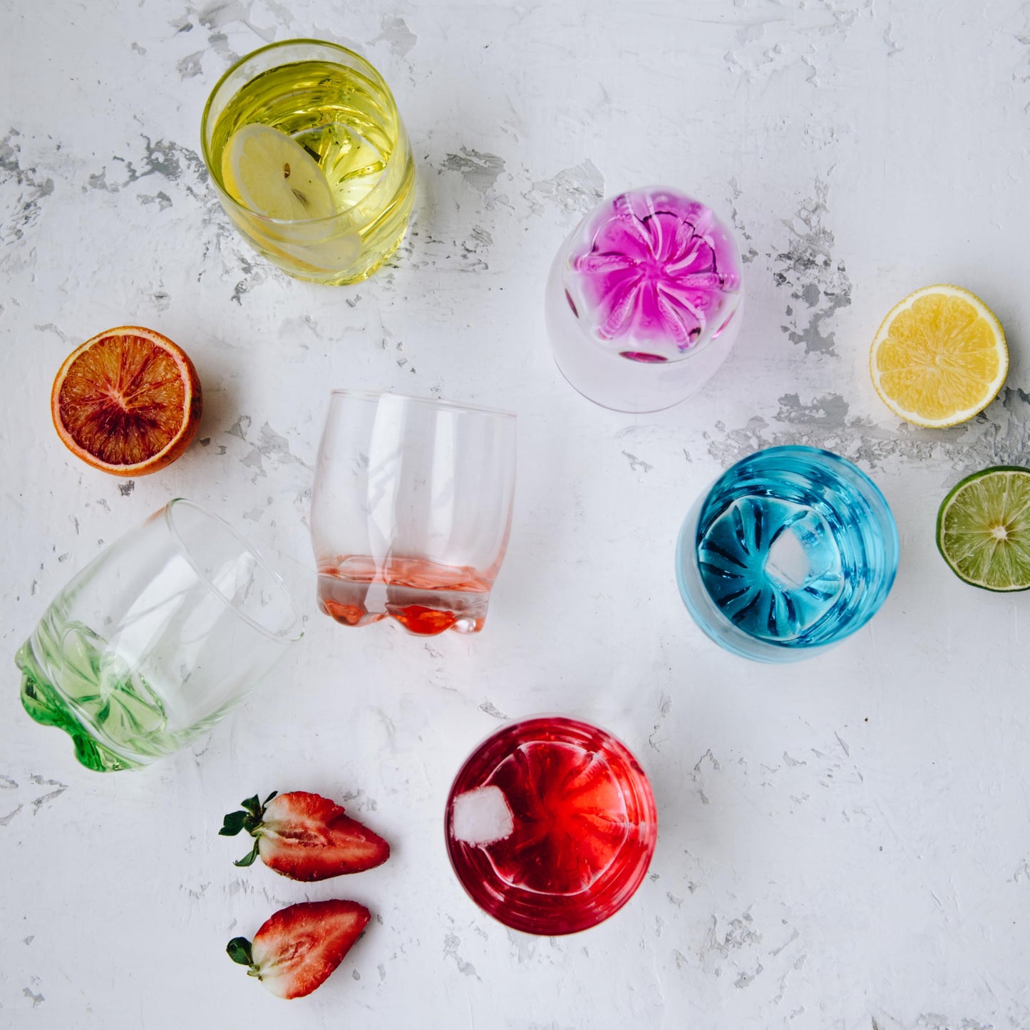 Glasmark KROSNO, 250 ml, Set of 6, Drinking Glasses with Coloured Base, Long Drink Glasses, Water Glasses, Juice Glasses, Perfect for Home, Restaurants and Parties