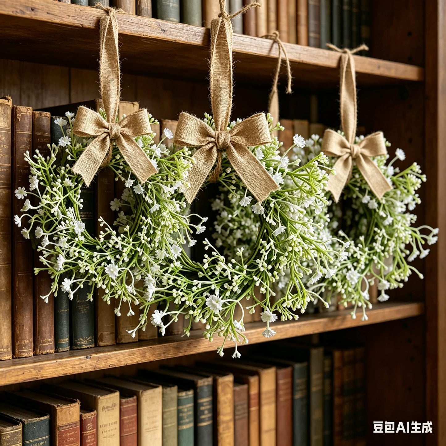 12 Pcs Mini Baby Breath Hanging Wreaths Gypsophila Candle Rings Pillar Holder Wreath Artificial Flower Spring Summer Floral Wreath for Wedding Farmhouse Porch Cabinets Table Decoration