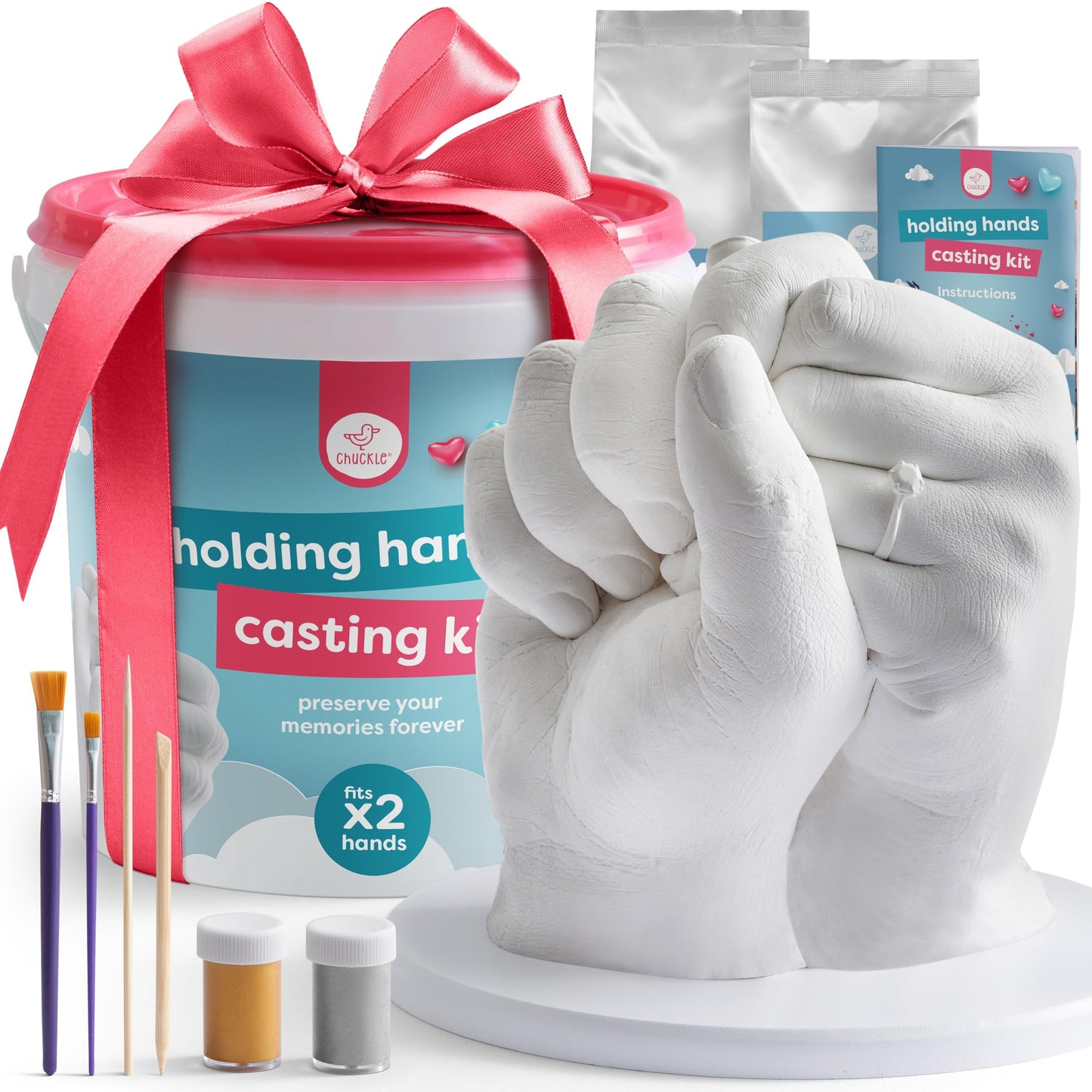 chuckle Hand Casting Kit with Base & Paints, Holding Hands Sculpture Molding Kit, Hand Mold Kit Couples Activities - Mothers Day Gifts for Mom, Fathers Day, Anniversary, Engagement, Wedding, Birthday