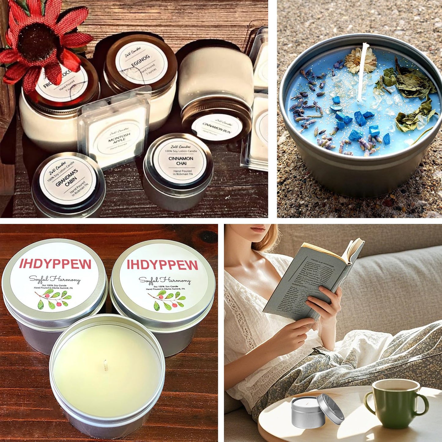 IHDYPPEW 48 Pack 4 oz Silvery Candle Tins with Lids, Empty Tin Candle Jars for Making Candles, Party Favors, Spices, Jewelry, Cosmetics