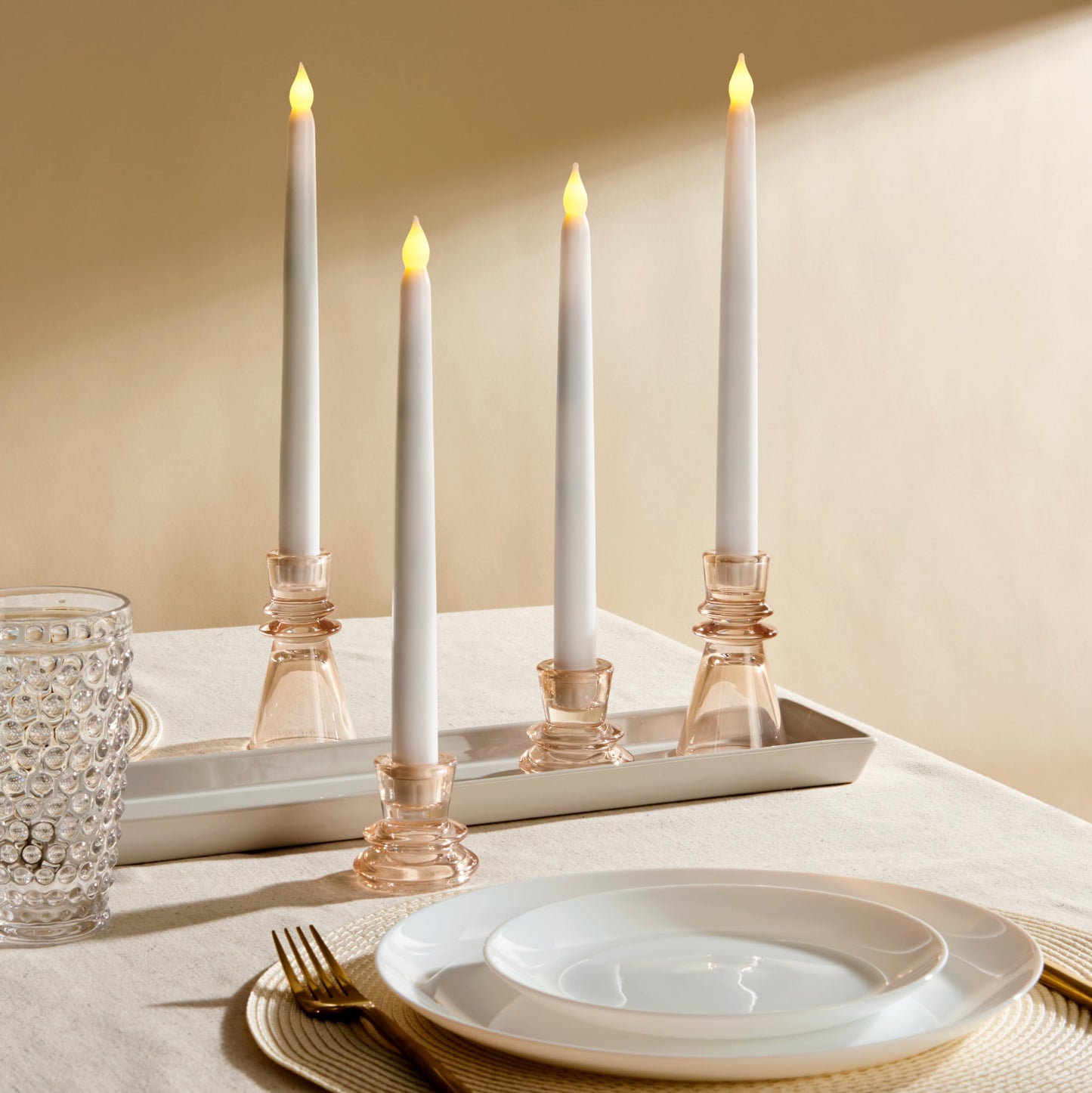 LampLust Taper Candle Holders, 4 Pack, 2 & 4 Inch, Pink Glass Candle Holders, Fits Standard Taper Candles, Decorative Candlestick Holders for Table Centerpieces, Wedding & Home Decor