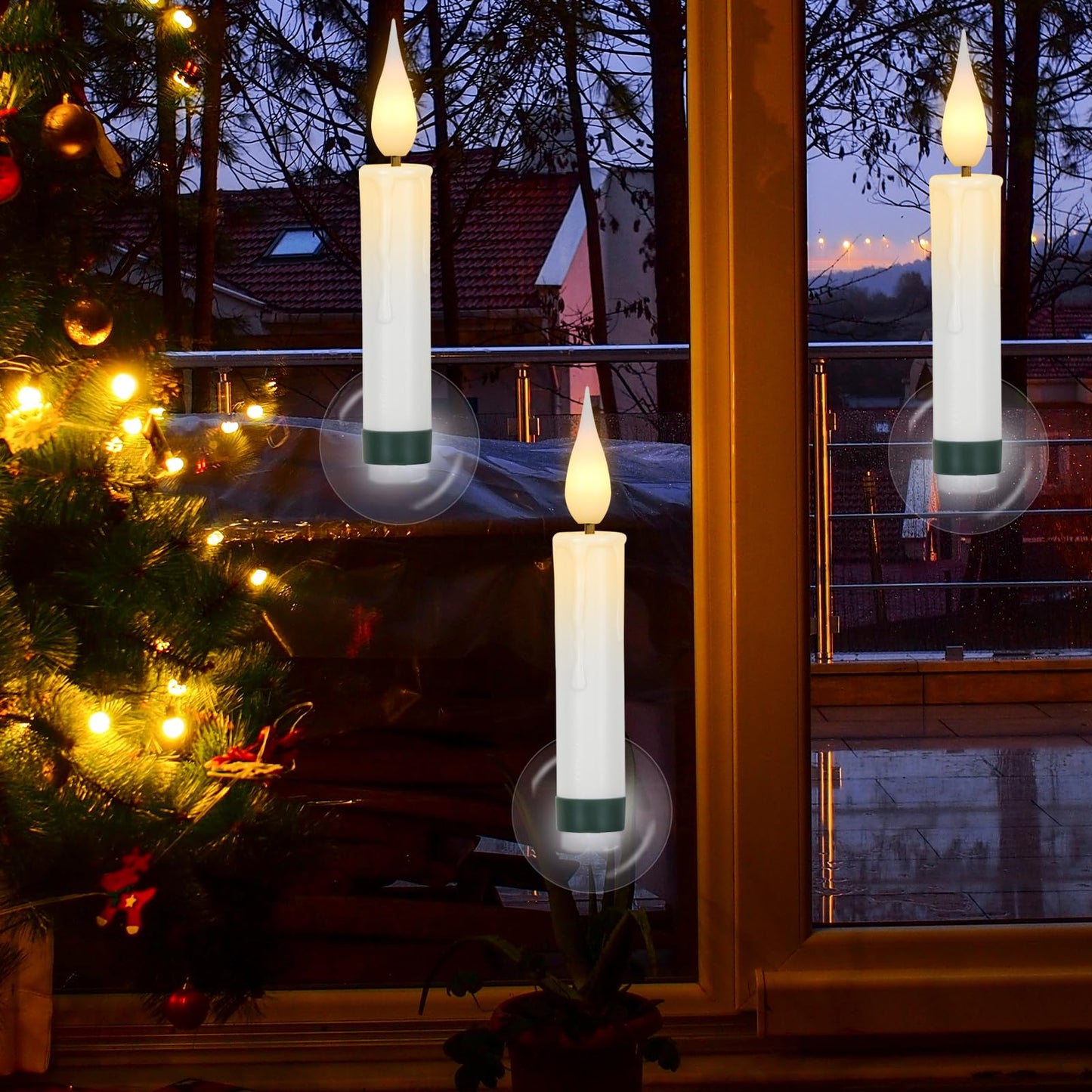 Wondise Christmas Flameless Taper Candle Christmas Tree Candle Lights Battery Operated Candles with Remote & Timer, 10pcs Set Flameless Flickering LED Candles for Christmas Holiday Home Garden Decor