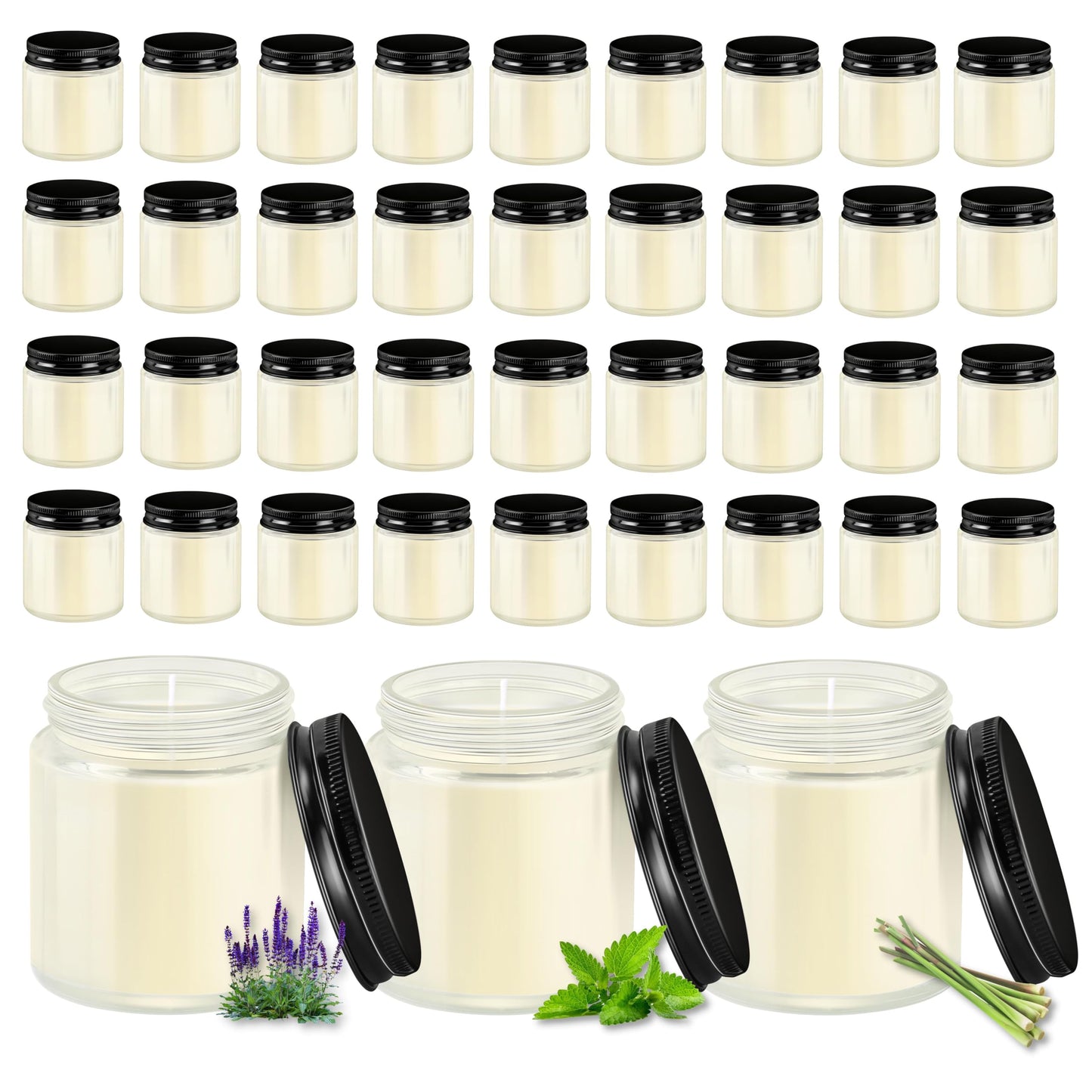 ACITHGL 36 Pcs 4oz Mini Mason Jar Candles Small Scented Candles Bulk Aromatherapy Ideal Souvenir Favors for Wedding Birthday Party (Sage, Mint, Citronella, Black)