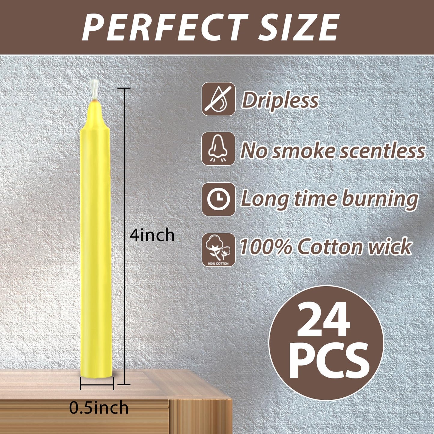 24 Pack Yellow Spell Chime Candles – Premium Mini Unscented Taper Candles for Rituals, Prayer, Meditation, Altar, Spells – 4" Tall – Ideal for Witches & Spiritual Practices