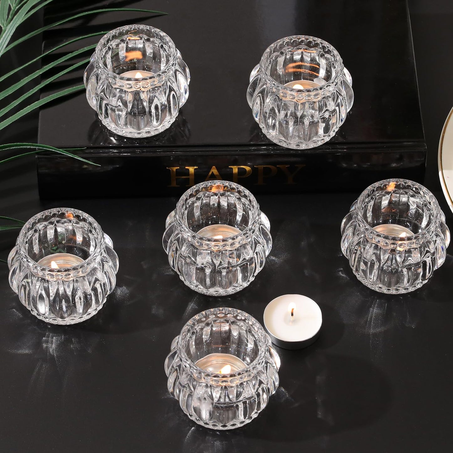 SHOHAYTO Set of 6 Glass Tea Light Candle Holders, Votive Candle Holders for Wedding Table Centerpieces, Tealight Holders for Christmas Party & Home Decor