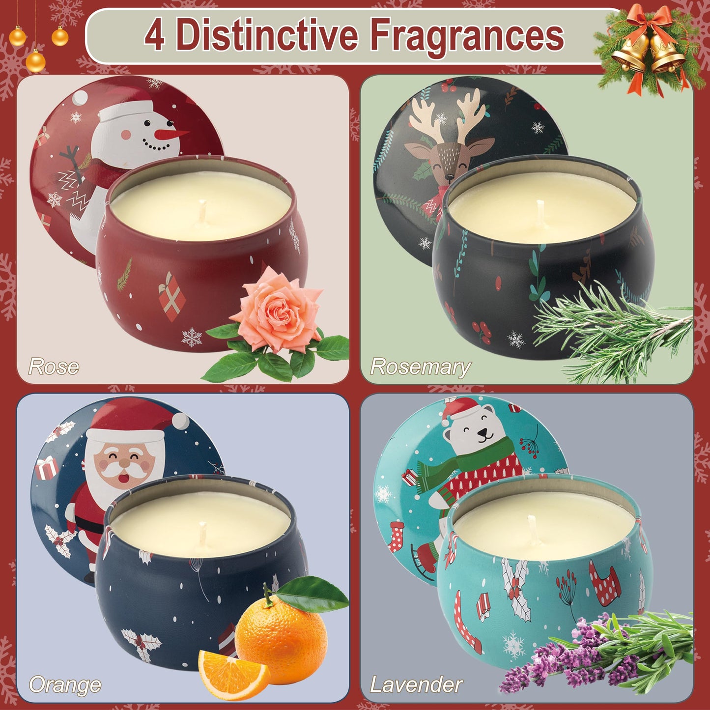 Auralome Christmas Scented Candles Gifts - Xmas Candle Gift Set for Women Men Aromatherapy Soy Wax Natural Small Festival Aroma Candle Gift 4 PCS 4.4 Oz for Mothers Day Birthday Diwali Teachers Girls