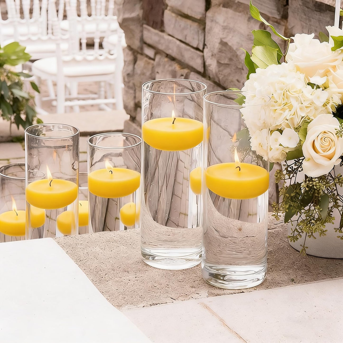 Yellow Floating Candles 3 Inch 12 Pack – Paraffin Wax Floating Candle for Warm, Cheerful Party & Home Décor – Clean Burning & Long Lasting