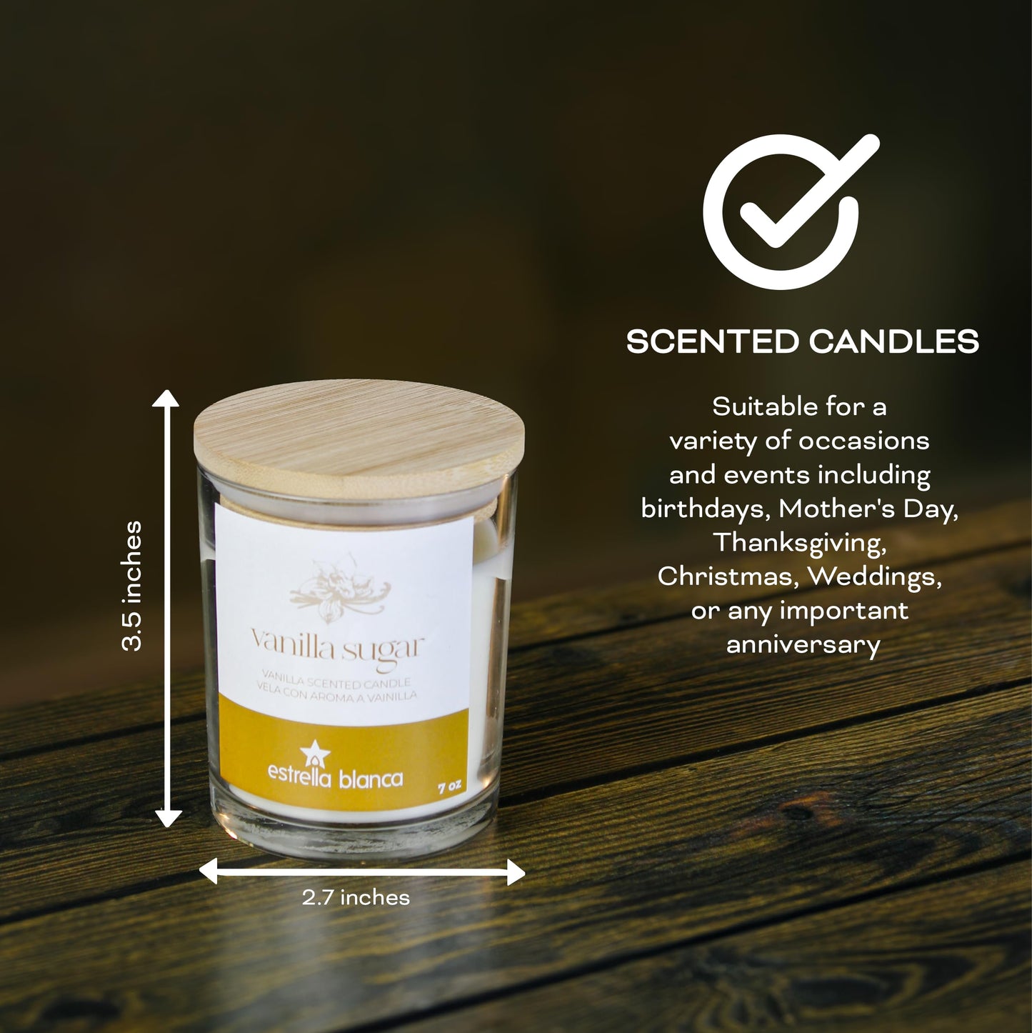 Estrella Blanca 7oz Vanilla Sugar Fall Scented Candles for Home, Aromatheraphy Candles Gifts Set for Women & Men.