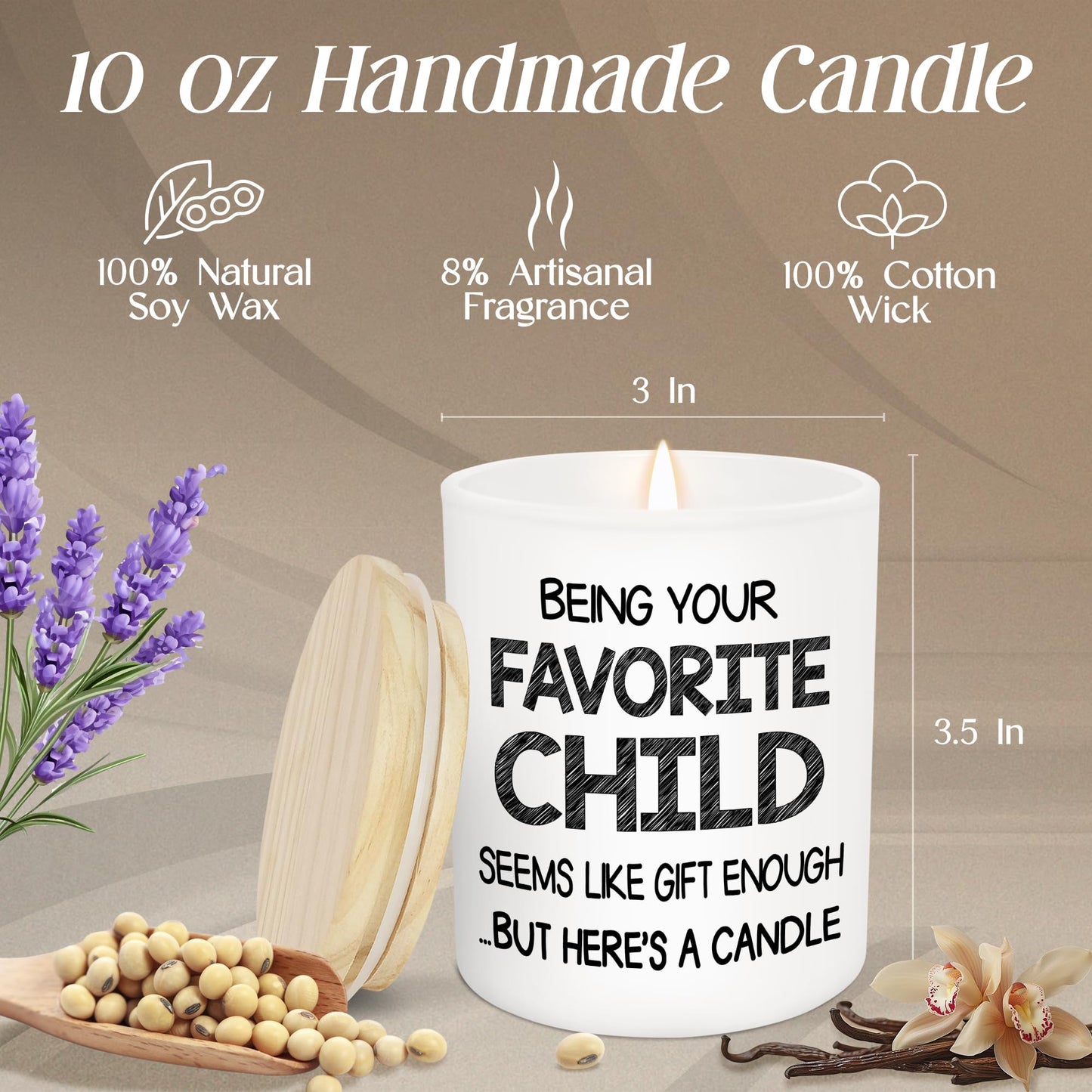 TEEZWONDER Mothers Day Gifts for Mom from Daughter Son - Favorite Child Vanilla Lavender Candle 10 oz - Dad Mom Birthday Gifts, Funny Gift for Grandma Grandpa, Scented Candles for Men Women