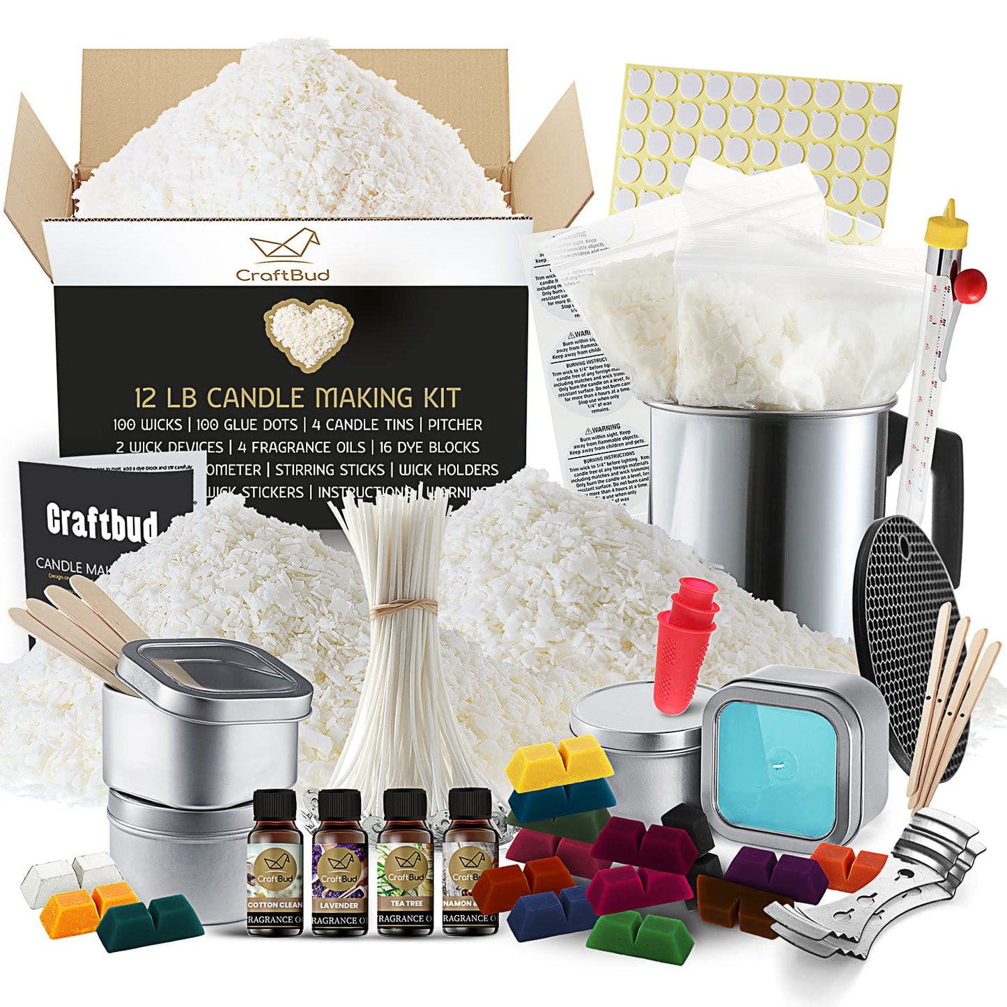 Soy Candle Making Kit for Adults, Candle Making Supplies Kit for Adults & Kids, 12Lb Soy Wax for Candle Making, Complete DIY Candle Making Kit for Adults Includes Wax Melter, Candle Wicks, Dyes & More