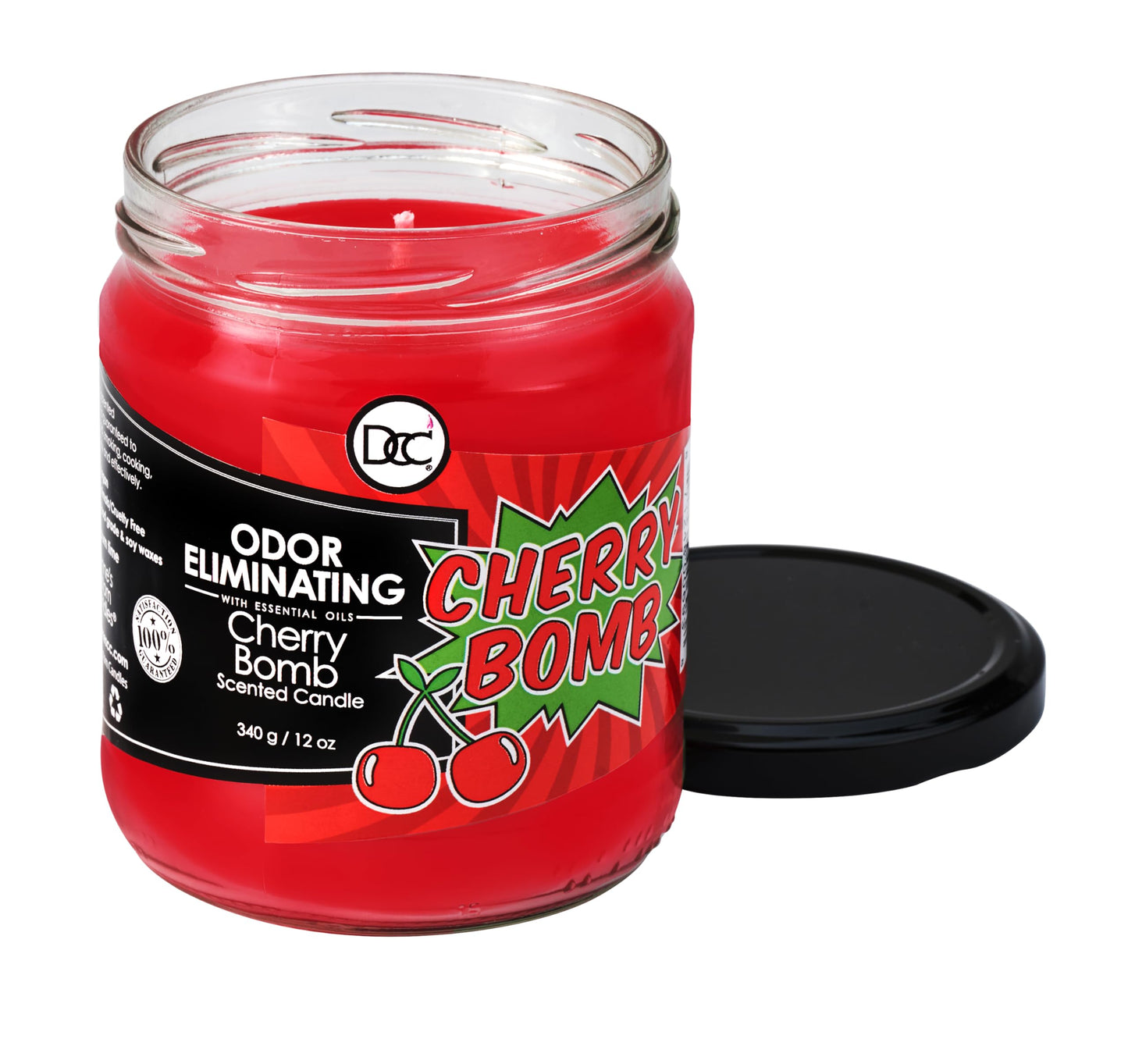 Cherry Bomb Odor Eliminating Highly Fragranced Candle - Eliminates 95% of Pet, Smoke, Food, and Other Smells Quickly - Up to 80 Hour Burn time - 12 Ounce Premium Soy Blend