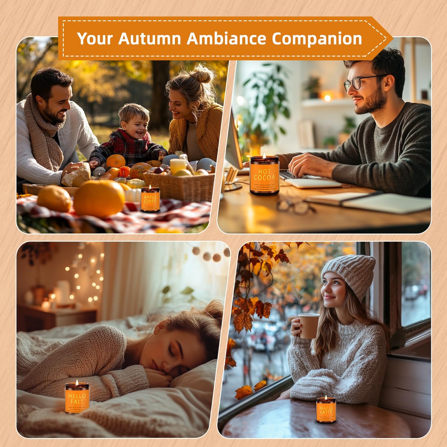 Fall & Christmas Candles, Soy Candles Set - 7Oz * 6 Pack, Holiday/Birthday/Christmas Gifts for Women & Men, Autumn Scents of Hello Fall/Spice Pumpkin/Apple Cider/Hot CocoaCinnamon & Cedar/Maple Latte
