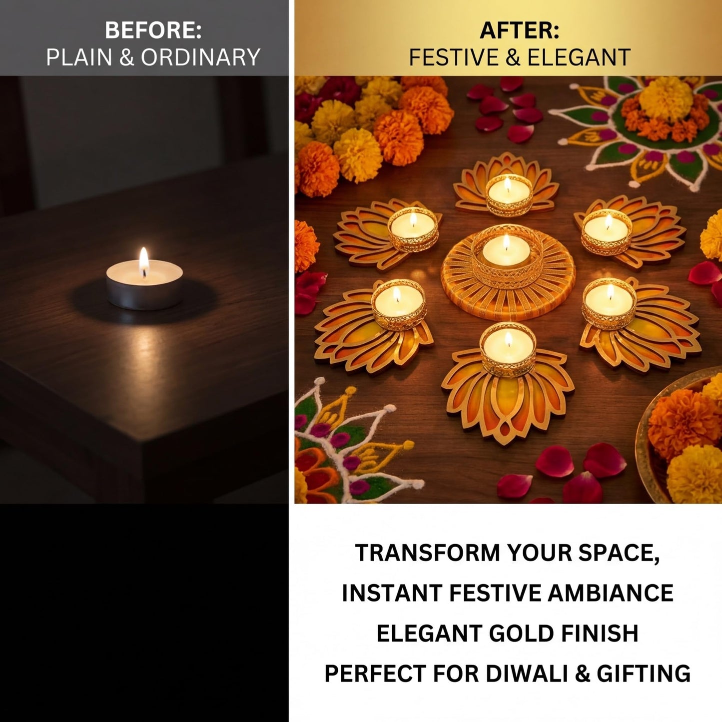Shalin India Tealight Candles Candles for Home Décor | Weddings | Long Burning Smokeless Tea Lights | Fits Tealight Candle Holder, Glass & Decorative Tea Light Holders (Golden Lotus)