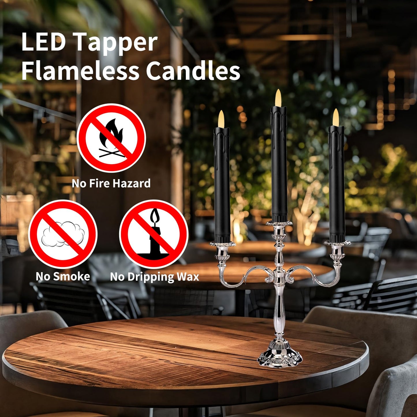 YBU Flameless Taper Candles with Remote 7 Inches Led Candle Sticks with Flickering Light Timer Dimmer Battery Operated Window Candles for Halloween Christmas Decoration (Black)