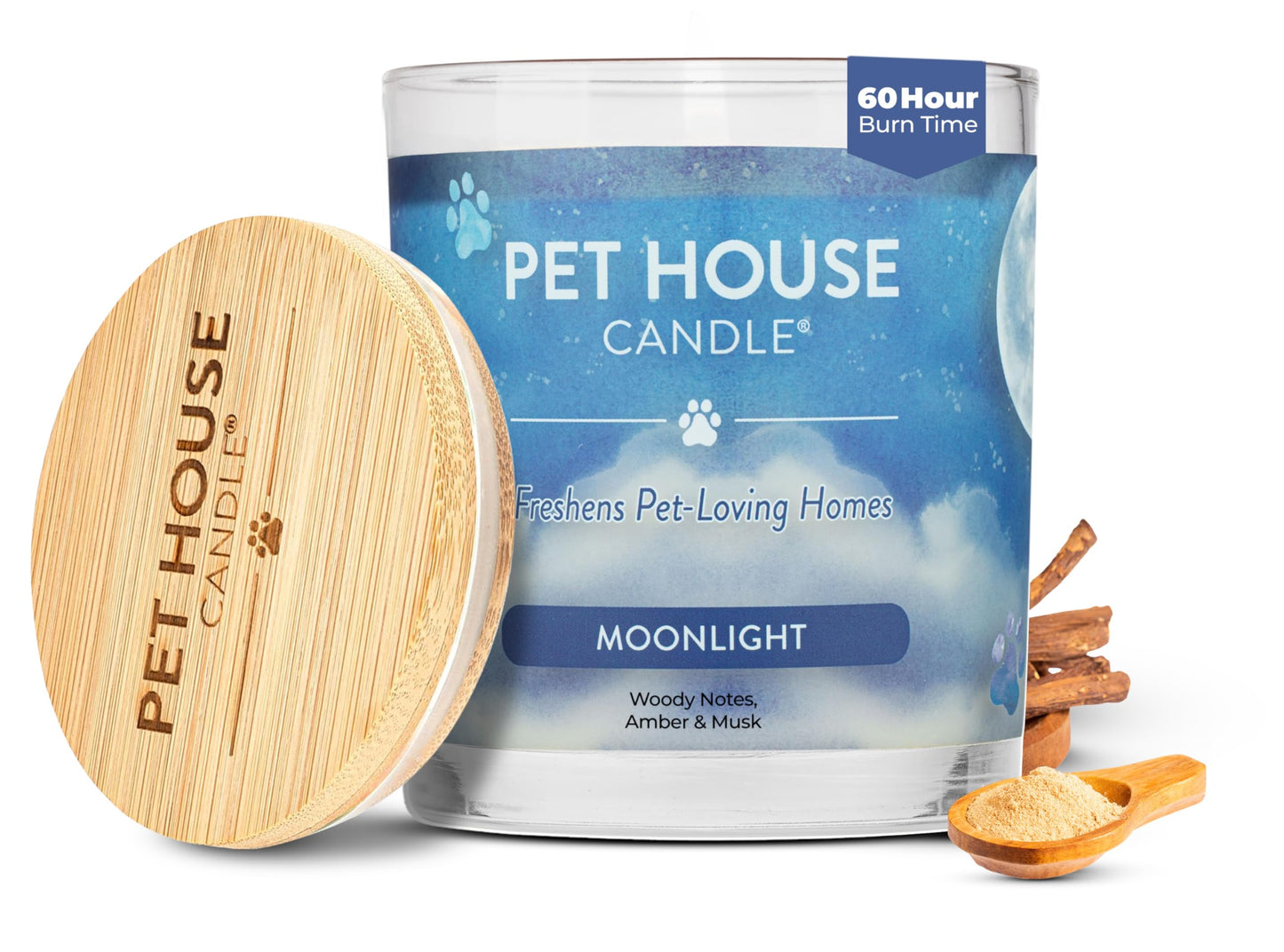One Fur All Pet House Candle Plant-Based/Soy - Clean Burning Scented, Long Lasting Pet Odor Candle for Home - Moonlight