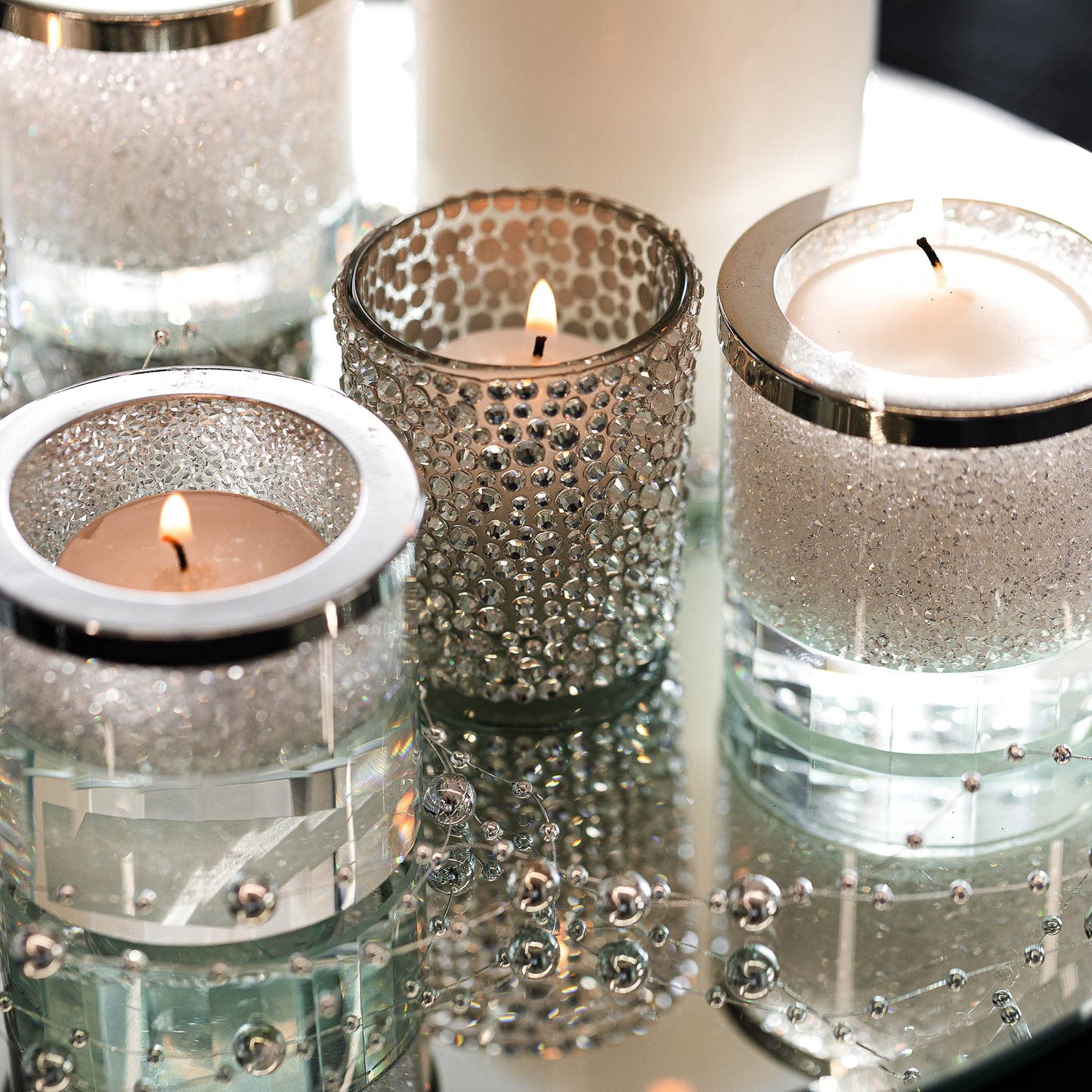 Strass Votive Holder, Glass, Sparkling Rhinestones, Candlelight, for an Elegant, Romantic Aesthetic, Silver, 2", Sold Individually