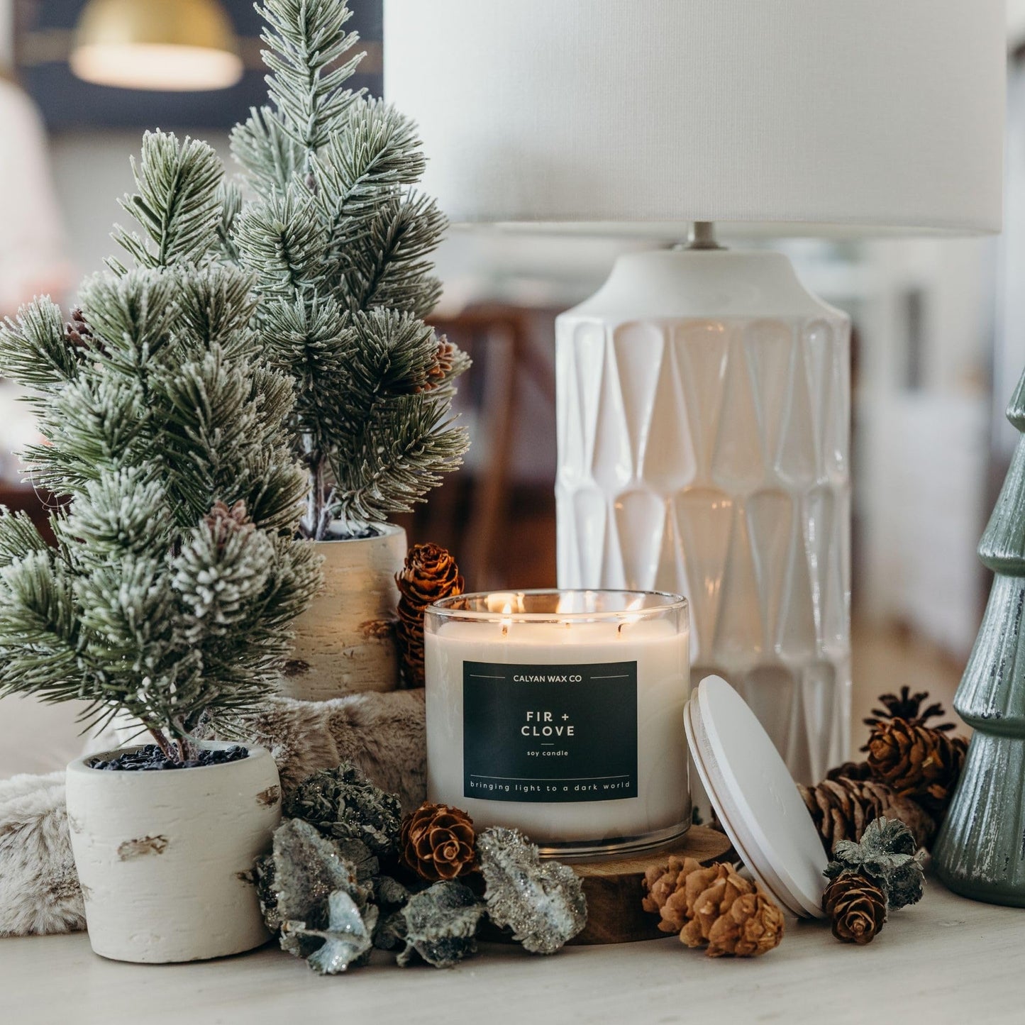Calyan Wax Co. Fir & Clove 3 Wick Scented Candle - 43 Hour Burn - Luxury 3 Wick Soy Candles - Clean Soy Wax Candles - Long Lasting Large Glass Jar Candle for Home - 14.9oz