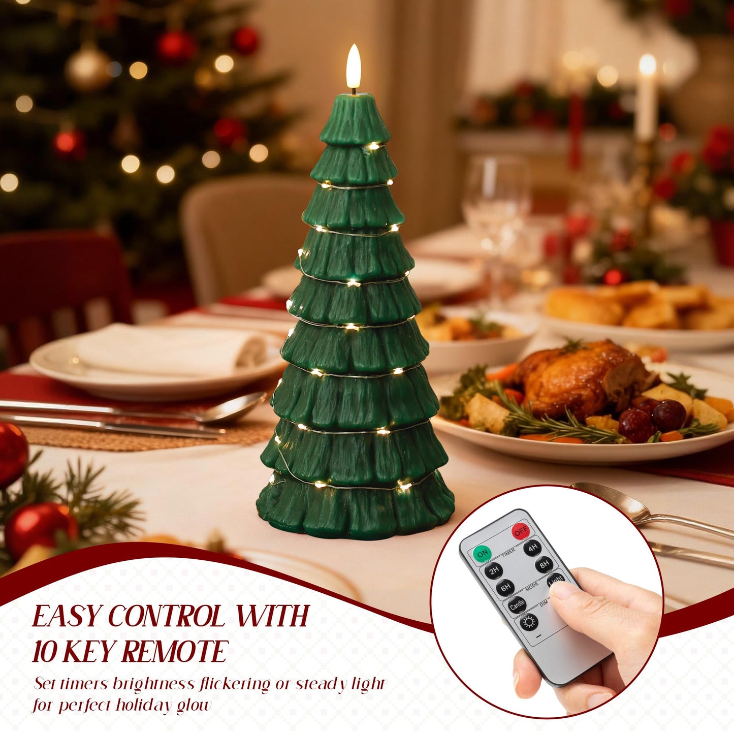 AFINETH Christmas Tree Candles with Remote, Christmas Flameless Candles with Embedded Star String Fairy Lights, Battery Operated Candles, Flickering Xmas Flameless Candles for Table Decor