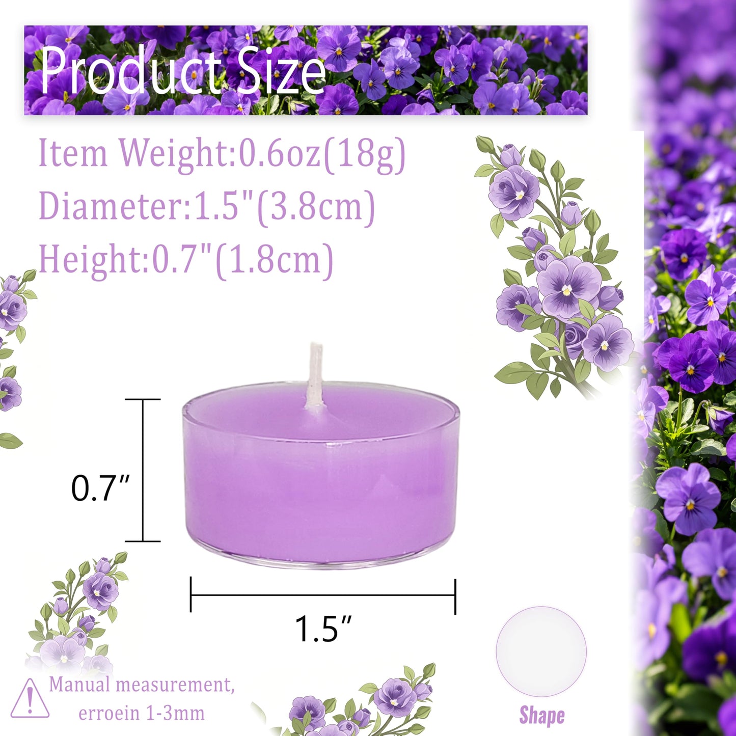 Purple Candles Tea Lights Smokeless Cedar Violet Scent Tealight Candles Handmade Tealights Set of 24 Long Burning for Wedding Meditation Dinner Home Decor