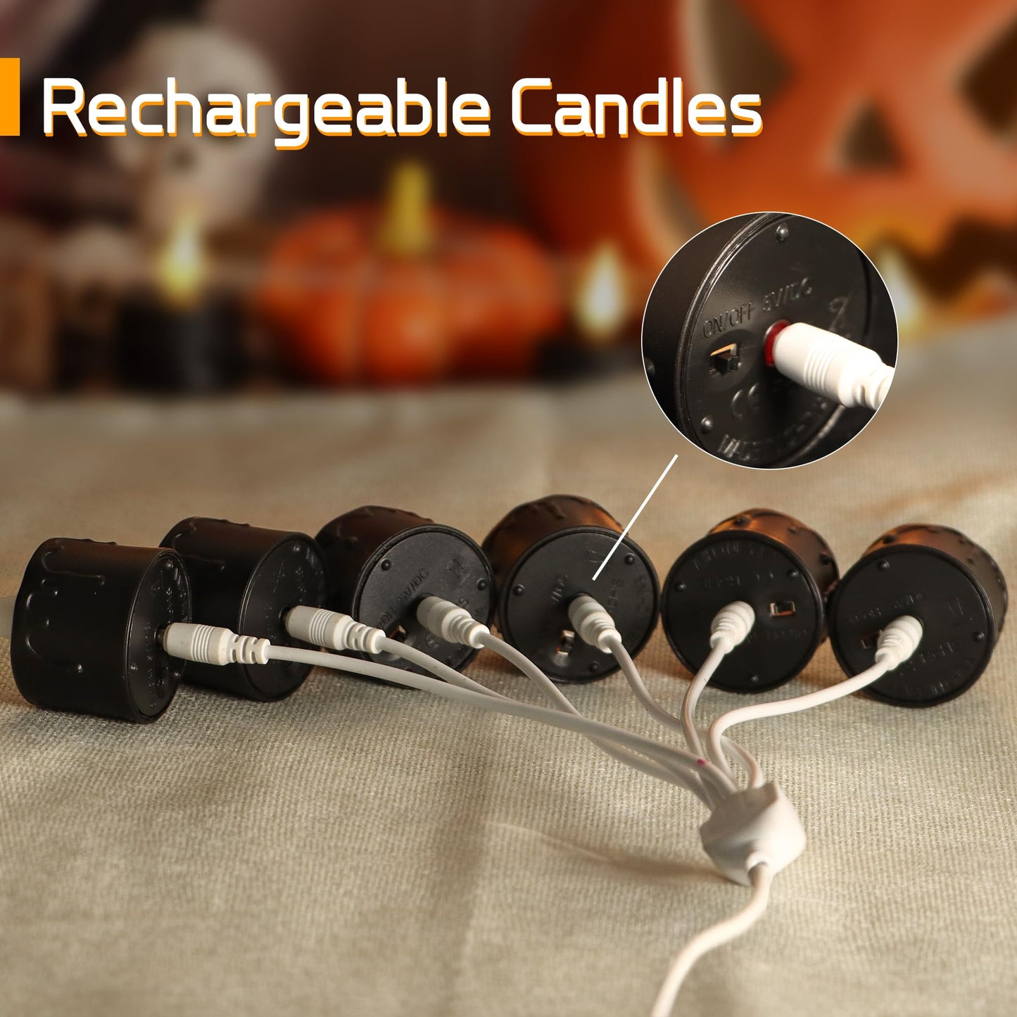 yunsheng 12PCS Black Rechargeable LED Tea Lights Candles with 6H Timer, Halloween Melting Flameless Flickering Candle, Warm White Electric Fake Candles with 2USB Charging Cable, Holiday Home Decor
