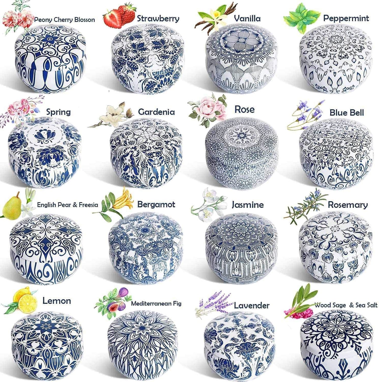 Set of 16 Small Scented Candles Gifts,Blue and White Aroma Naturals Candles,2.5 OZ Soy Wax Travel Tin Jar Candles,Appropriate Gifts for Mom,Christmas, Birthday, Thanksgiving,Christmas Celebrations.
