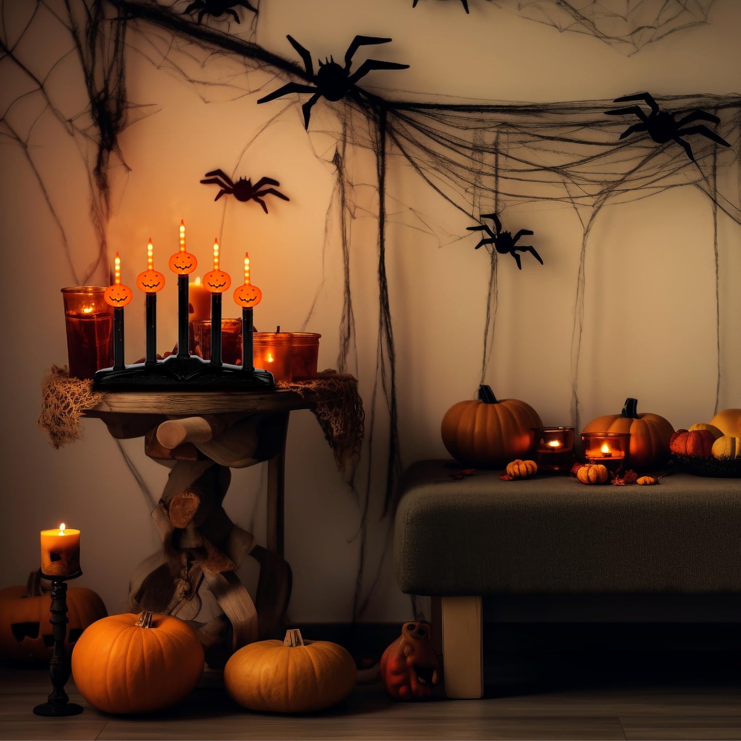 Hobbynors Skull Candelabra, Plug-in Electric Gothic Light with 5 Flickering LED Candles, Macabre Home Decor for Spooky Table Centerpiece, Halloween Party Décor