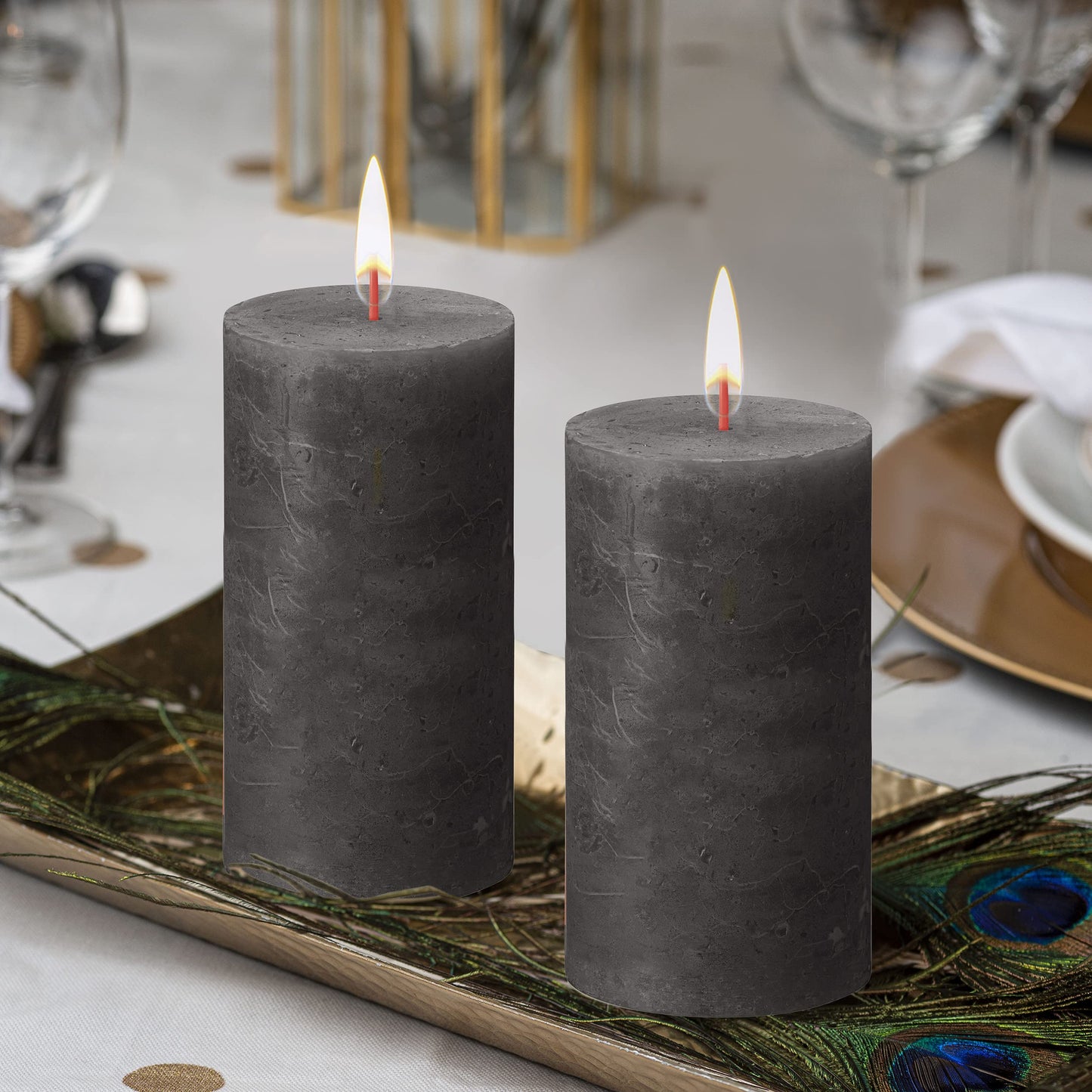 BOLSIUS 4 Pack Black (Stormy Gray) Rustic Pillar Candles - 2.75 X 5 Inches - Premium European Quality - Includes Natural Plant-Based Wax - Unscented Dripless Smokeless 60 Hour Party Decor Candles