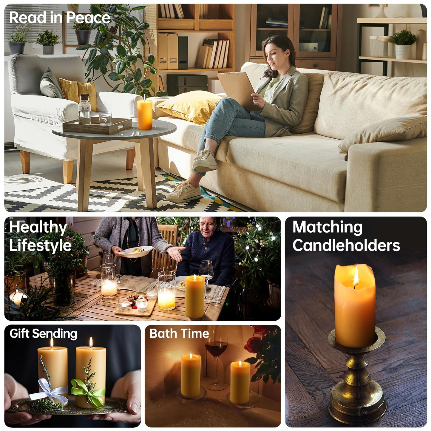14 Packs Natural Beeswax Candles, Beeswax Pillar Candles with 490 Hours Burn Time, Organic Bees Wax Candles for Home, Relaxation, Smokeless & Dripless, 2x4 inch