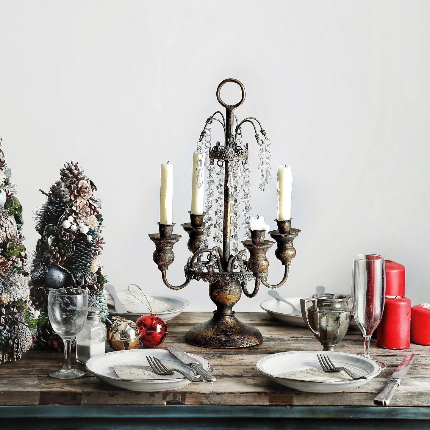 Candle Holders Retro Country Four Cup Candlestick, Romantic Iron Candle Holder for Home Decoration Decorative Candle Holder