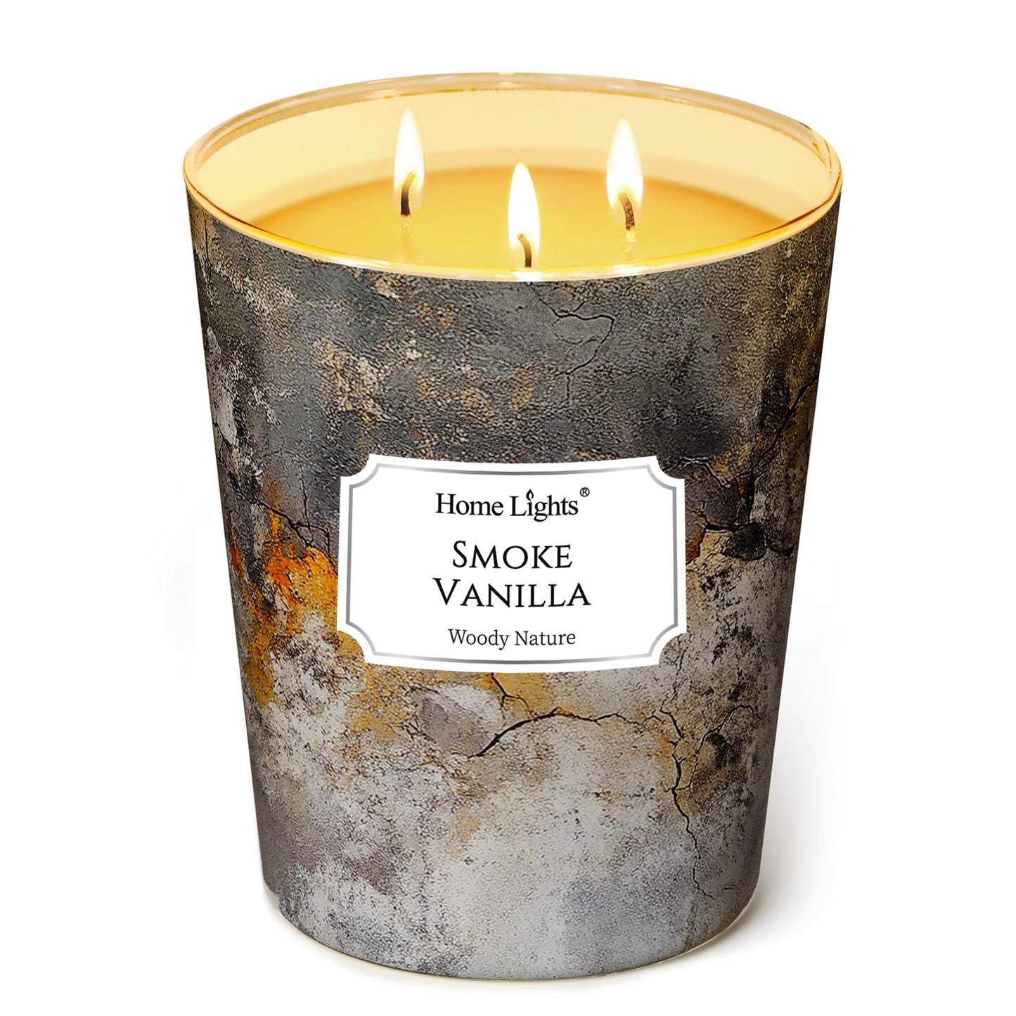 HomeLights Large jar Candle | 3-Wick Long-Lasting Scented Candles, 34oz Natural Soy Wax Candle for Home Scented, Industrial Chic Gifts for Women & Men, Smoke Vanilla