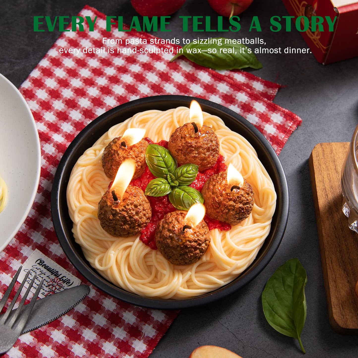 Meatball Spaghetti Realistic Food Vegetable Wax Candle