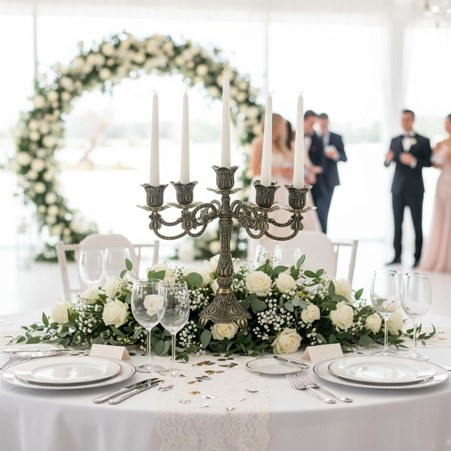 5-Candle Candelabra Metal Candlestick Holder Home Decoration for Weddings, Churches, Halloween, Christmas, Birthday, Wedding, Valentine's Day (A-Bronze*2)