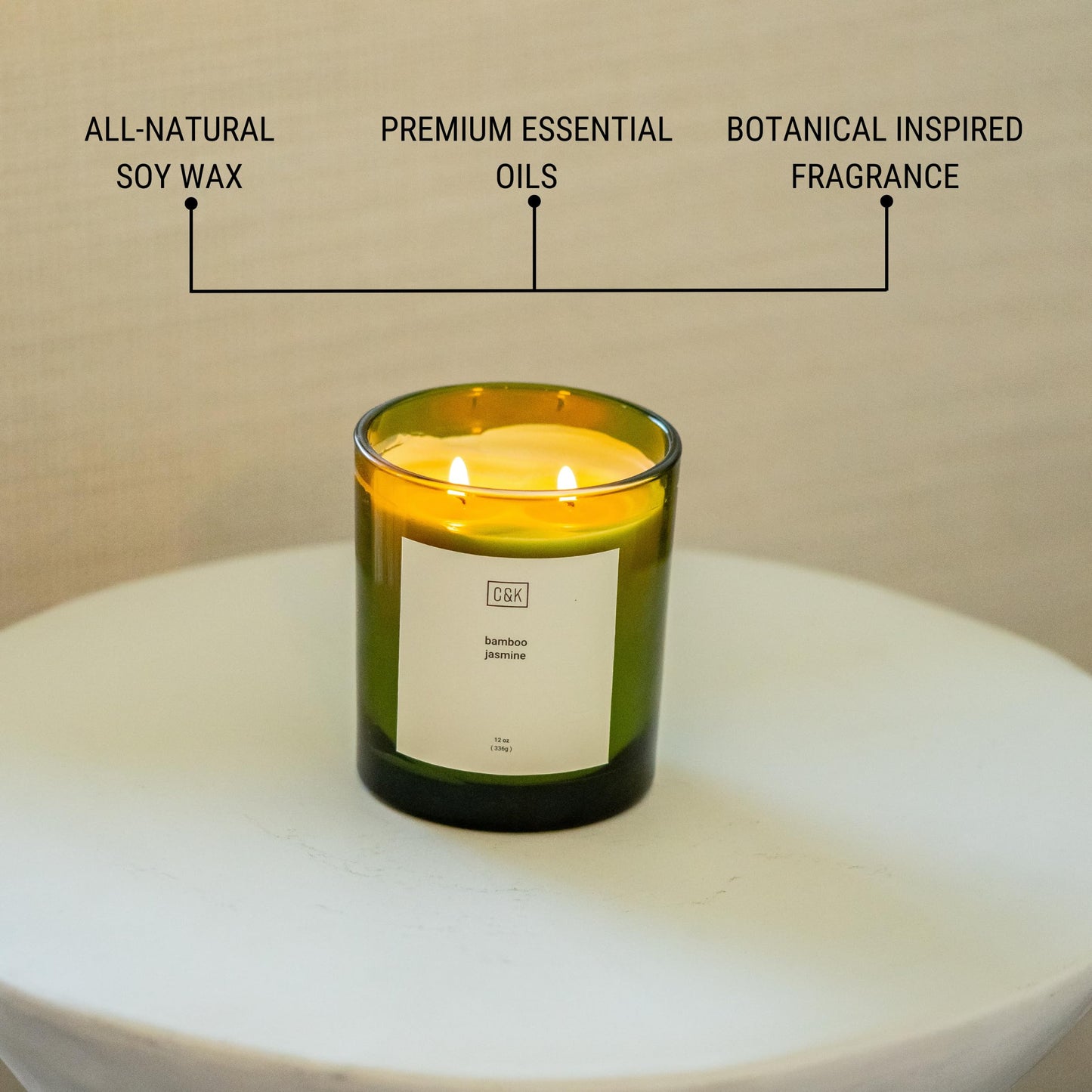 Craft & Kin 12oz Bamboo Jasmine Candle for Home | Premium Green Scented Candles for Men | Winter Candles Made with Natural Soy | Holiday Candle Gifts for Men and Women | Nature Collection