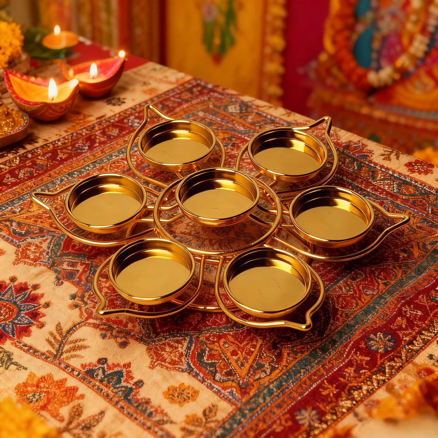 Lotus Tealight Votive Candle Holder, Diwali Decorations for Home, Reusable Metal Diwali Diya for Puja Wedding Navratri Housewarming Gifts Home Decor
