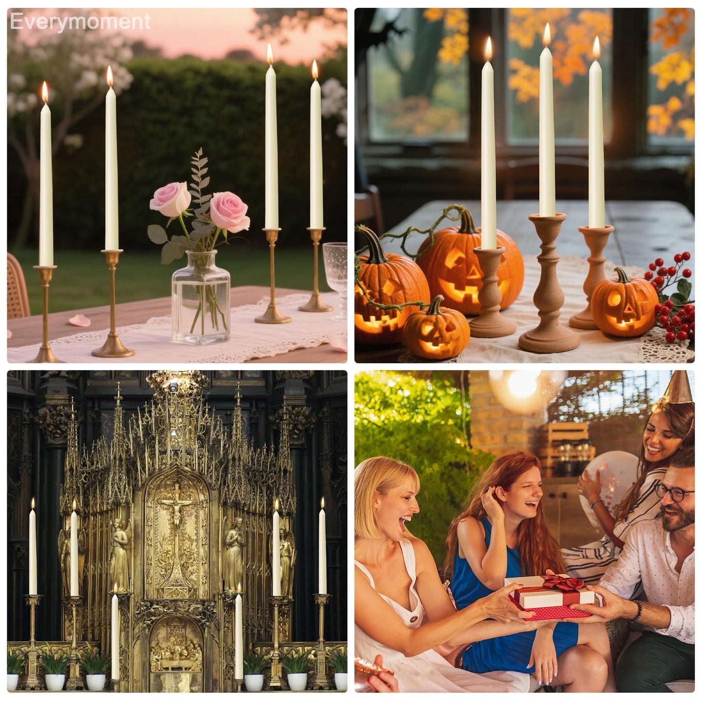 Everymoment Ivory Taper Candles - 36 Pack 10 Inch Candlesticks - Dripless & Smokeless Tapered Candle 8 Hours Unscented Cream Candle Sticks - Perfect for Wedding Holiday Dinner Party Home Decor