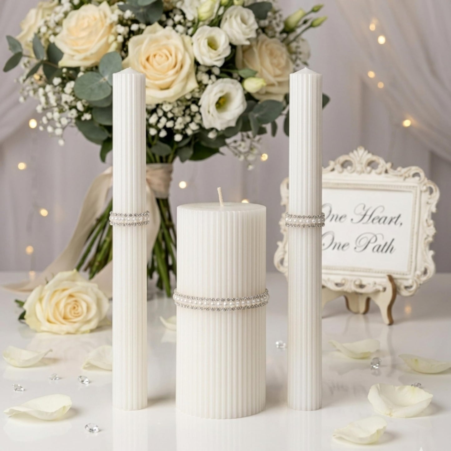 Magik Life Unity Candle Set - Wedding Ceremony & Reception – 6” Pillar & Two 10” Taper Candles – Long Burning Unity Candles for Marriage Ritual & Home Decor– Handmade in USA – King|White