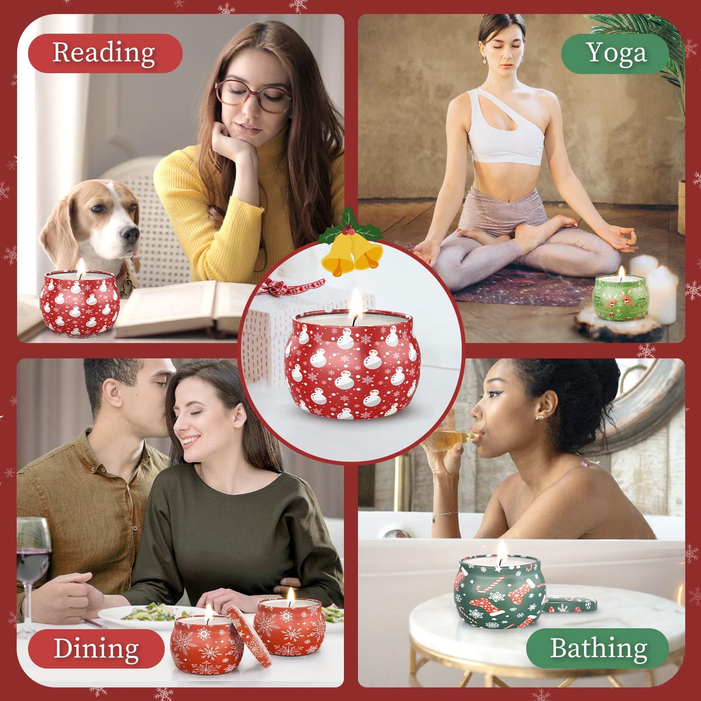 DeckTheHalls Christmas Candles, Scented Candles for Reading, Yoga, Dining, Bathing, Candle Set for Women & Men, Made with Natural Ingredients Soy Candles, Ideal Present Choices (4.4 Oz, 4 Pack)