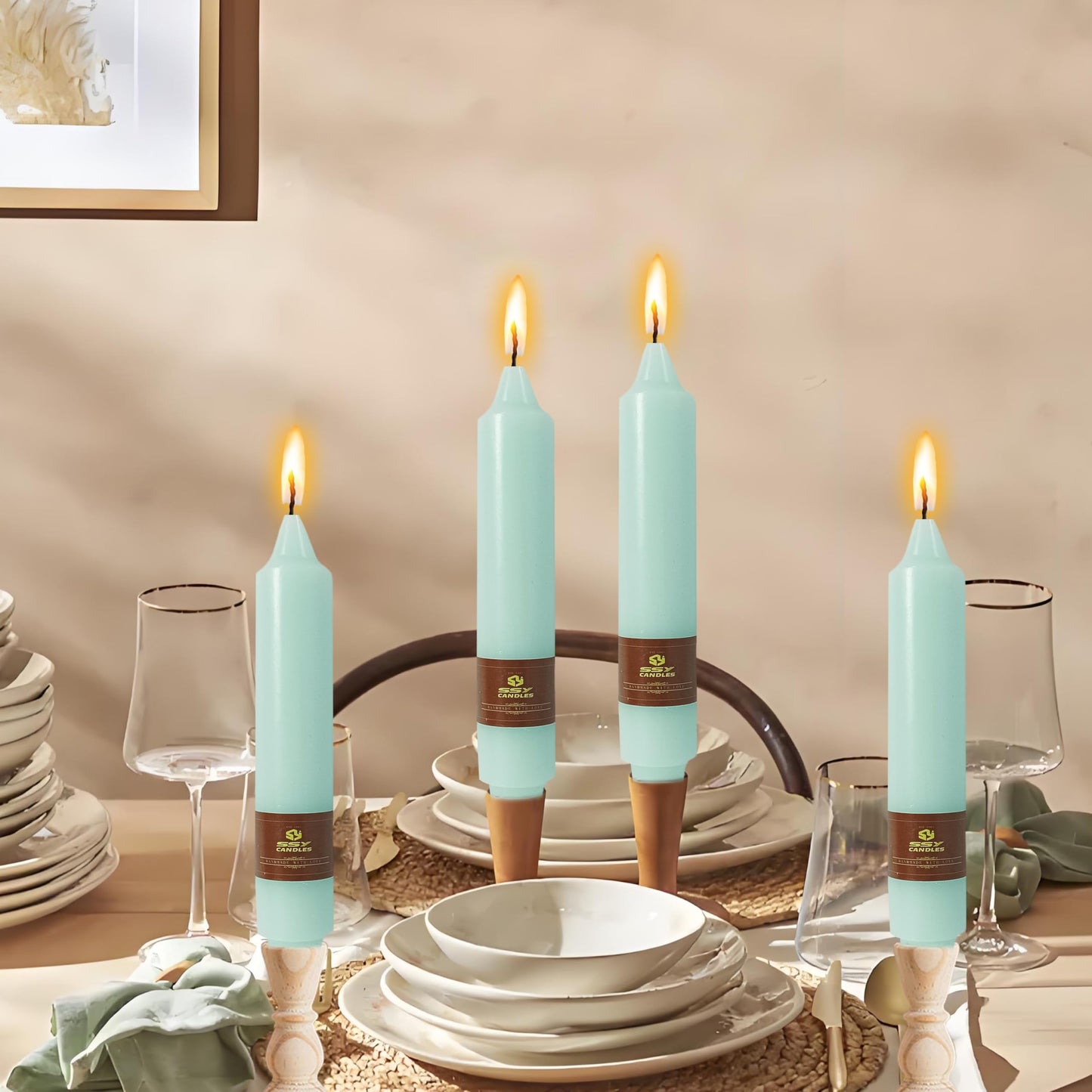 Mint Green Short Taper Candle 7 Inch Candlesticks Unscented Dripless Tapered Candle Set for Home Decor Wedding Party Dinner Candles