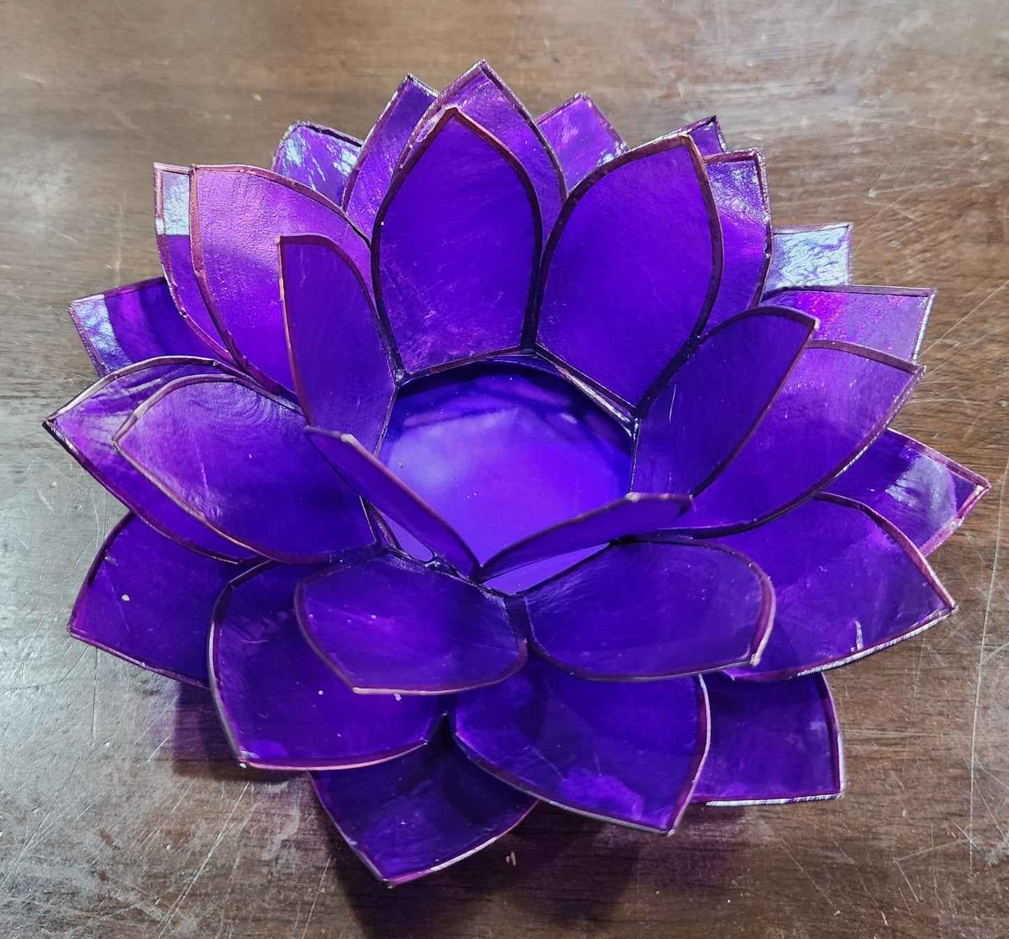 Moonshadow Handmade Capiz Shell Lotus Tea Light Holder, Elegant Flower Design with Natural Translucent Finish, Ideal for Home Decor, Meditation, Weddings & Serene Centerpieces, Purple