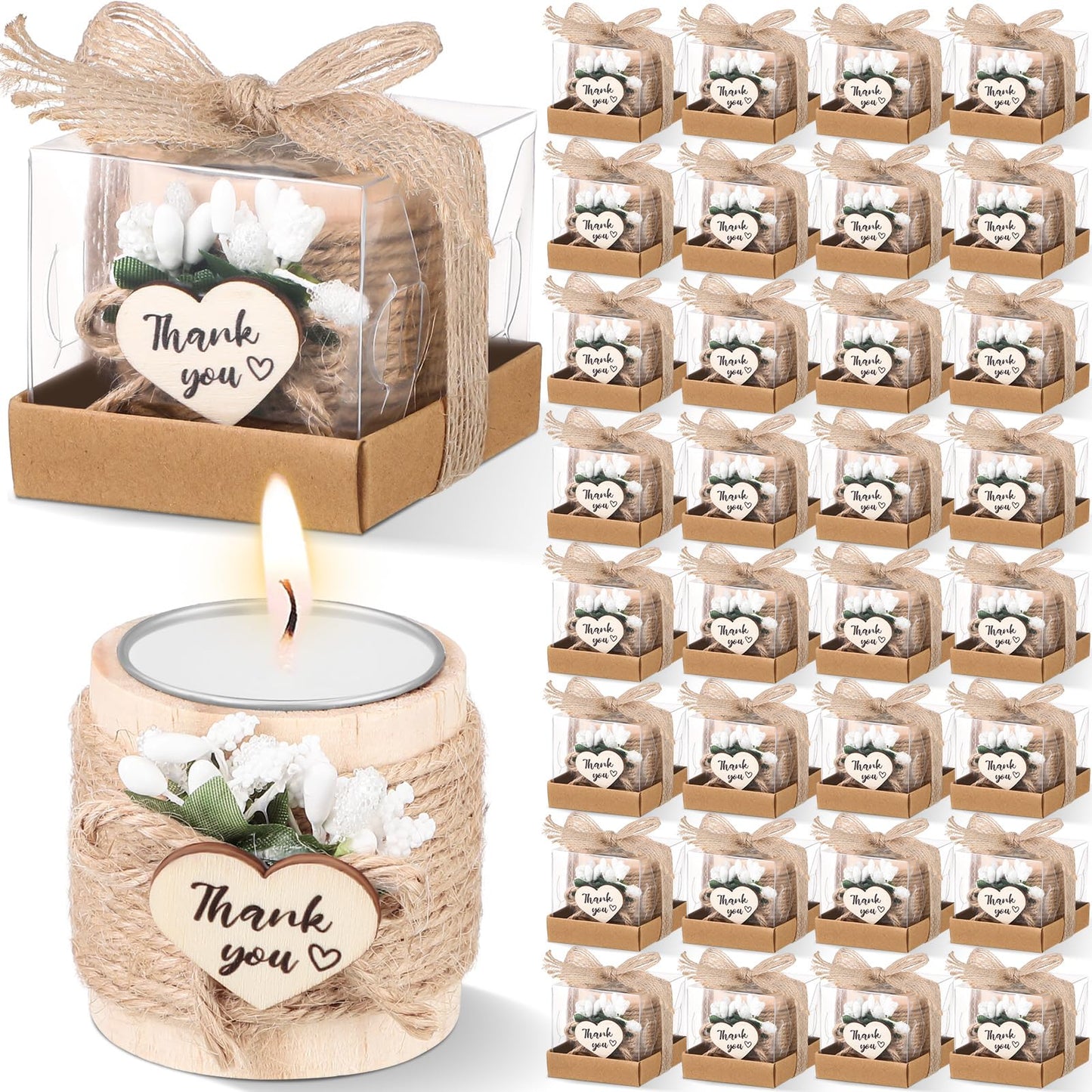 Retisee Wedding Candle Favors for Guests Bridal Shower Wood Memorial Tealight Candle Holder Thank You Gifts Handmade Candles for Wedding Baby Shower Housewarming Table Centerpiece(32 Sets)