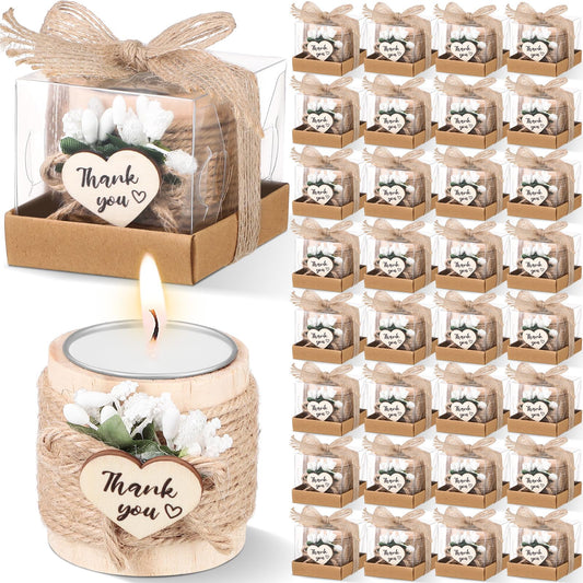 Retisee Wedding Candle Favors for Guests Bridal Shower Wood Memorial Tealight Candle Holder Thank You Gifts Handmade Candles for Wedding Baby Shower Housewarming Table Centerpiece(32 Sets)