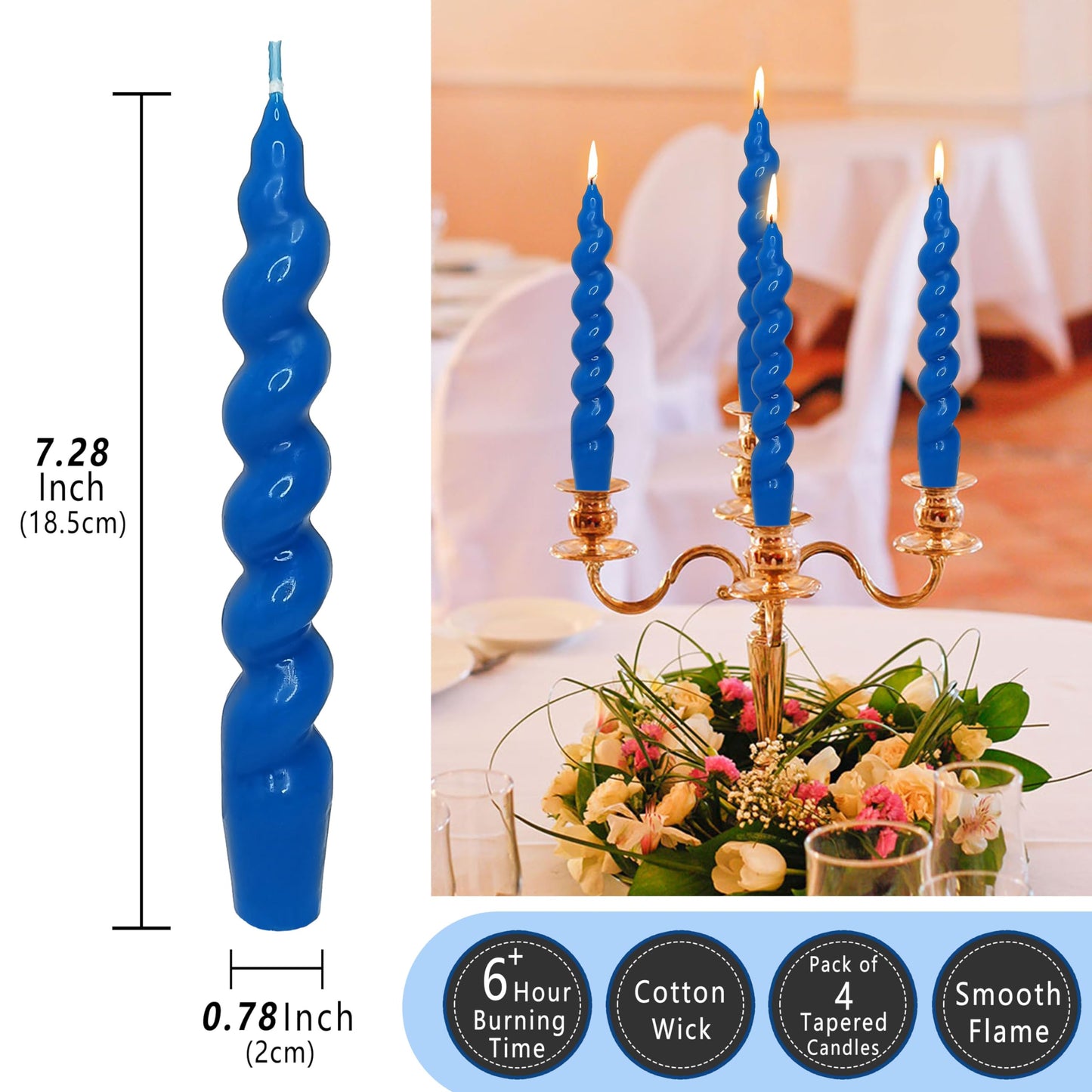 Spiral Taper Candle Blue Candlesticks Blend Twisted Candles Unscented Candles Cute Candle Sticks for Home Décor Weddings Festive Seasons Holiday