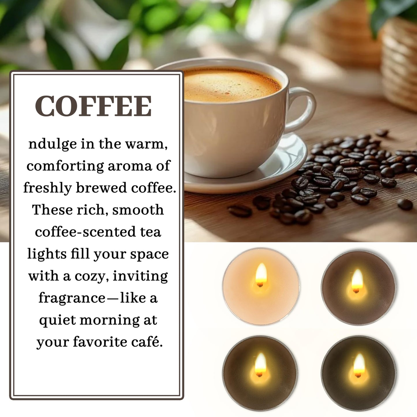 Gradient Brown Tealight Candle Coffee Scented Tealight Candles 12 Pack Hand Poured Smokeless 4 Hour Clean Burning Round Tea Lights for Morning Coffee Ritual Breakfast Table Kitchen Counter