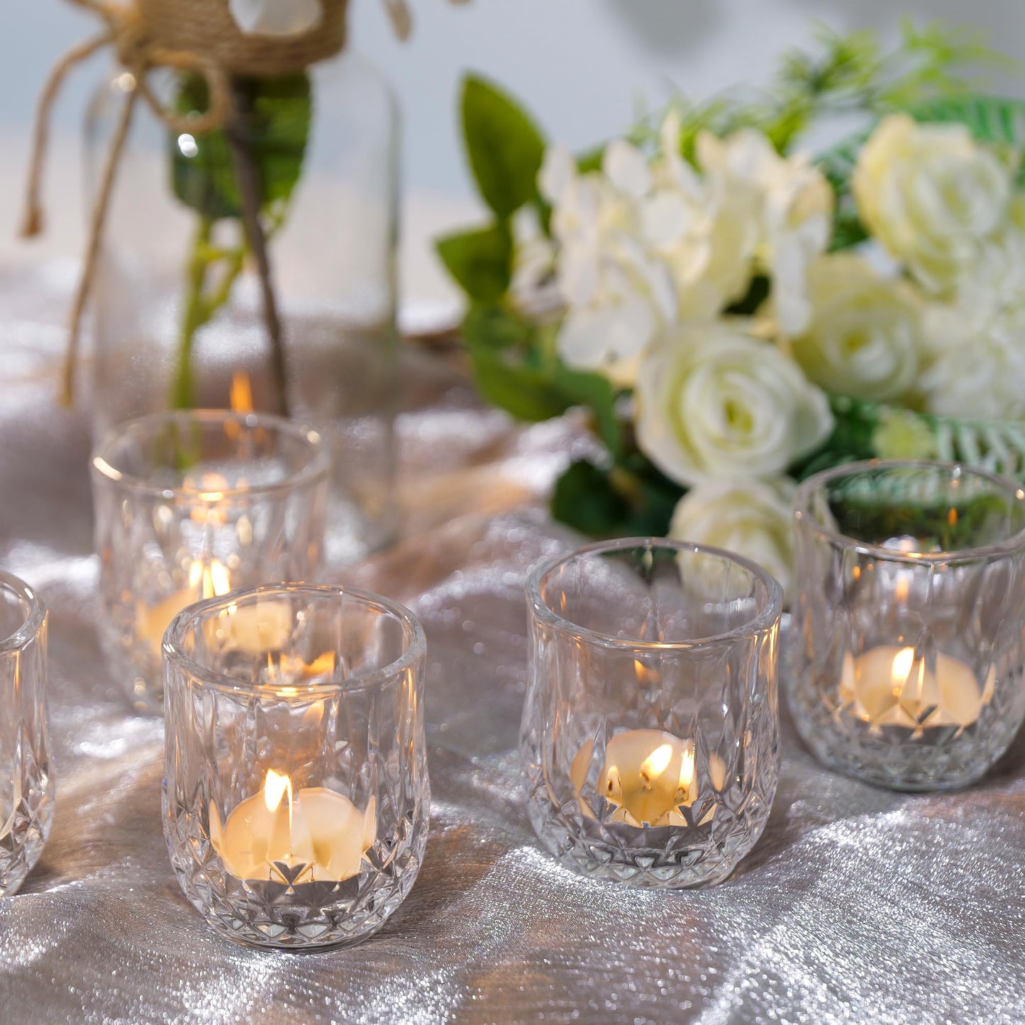 12 Pcs Votive Candle Holders, Clear Glass Tea Lights Candle Holder in Bulk for Table Centerpiece, Tealight Candle Holders for Wedding, Party, Home, Bridal Shower, Birthday