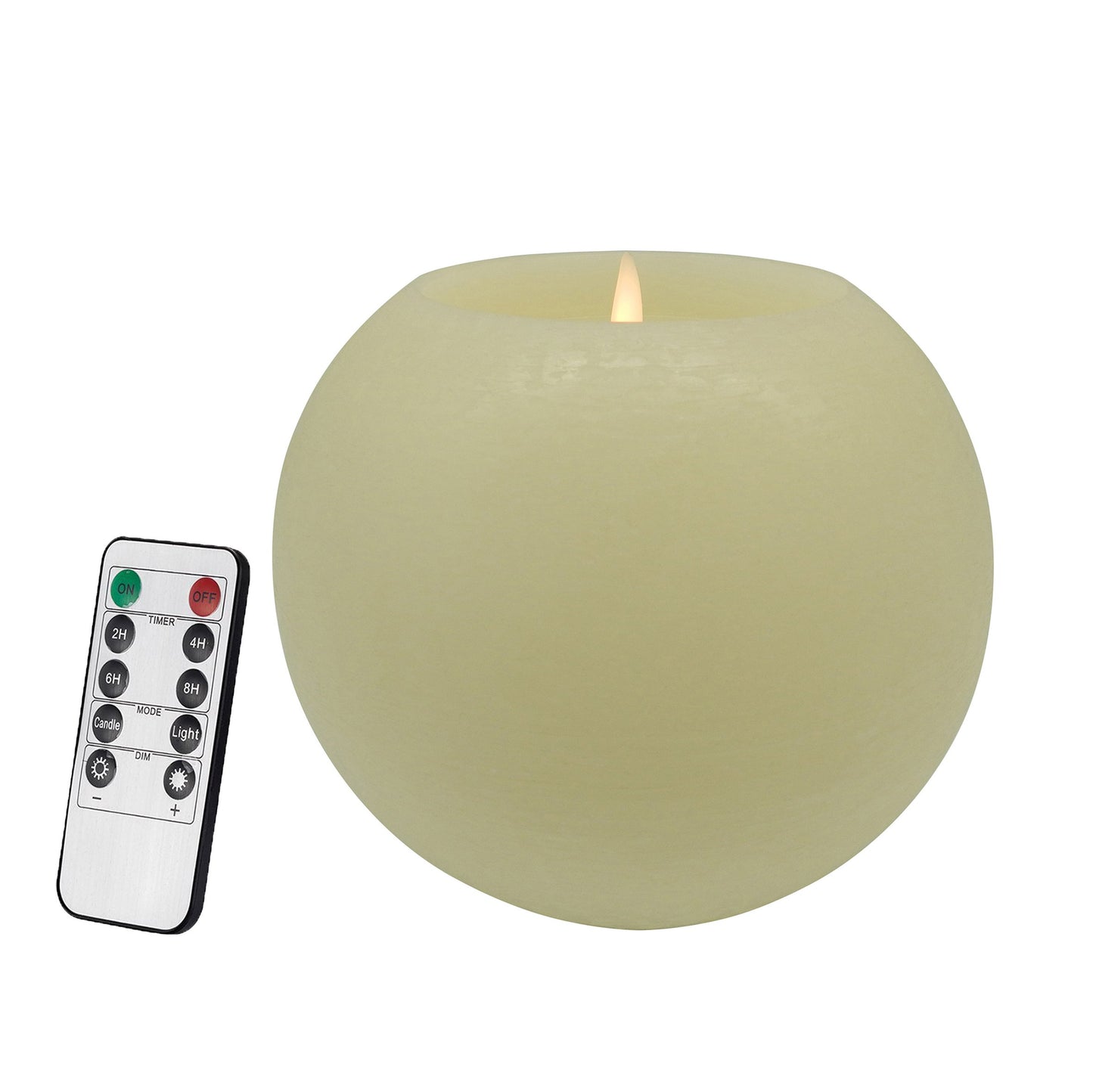 CVHOMEDECO. Moon Sphere Wax LED Dancing Flame Candle Ball Battery Operated Wax LED Flameless Candle with Timer and Remote Control, Dia. 6 X H 5 Inch, Cream