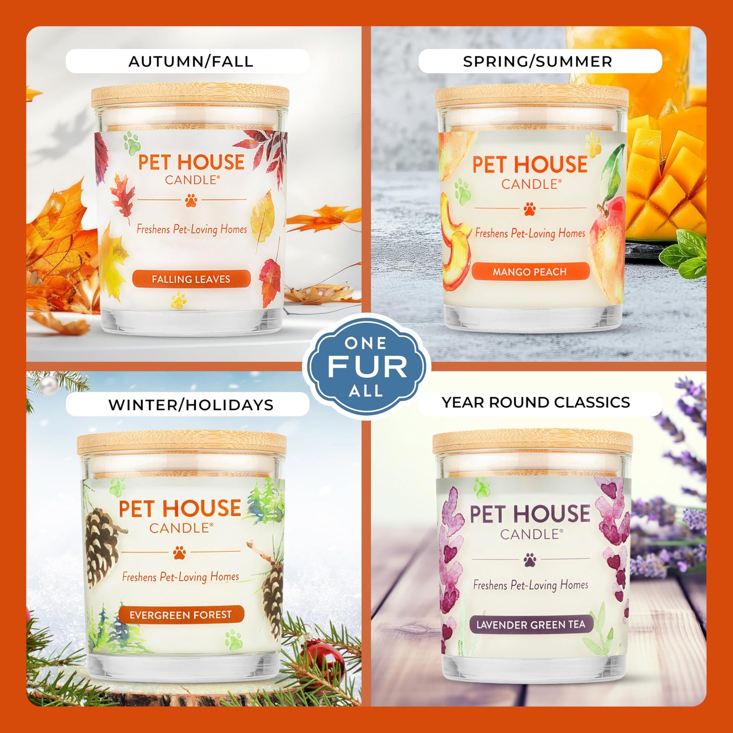 One Fur All Pet House Fall Candles, Long Lasting, Clean Burning, Soy Wax Scented Candles for Pet Odor, Apple Cider, 2 Pack