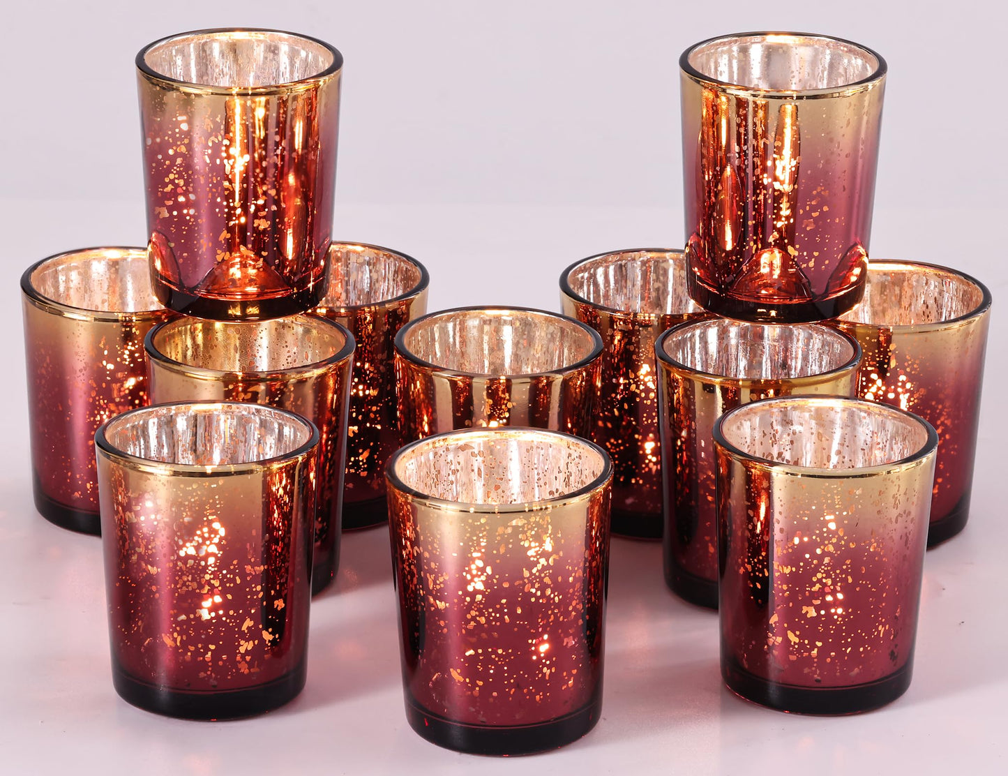 Volens Burgundy Votive Candle Holders Set of 12, Speckles Mercury Glass Tealight Candle Holder Bulk for Table Wedding Centerpiece, Burgundy and Gold Themed Party Decorative & Home Decor