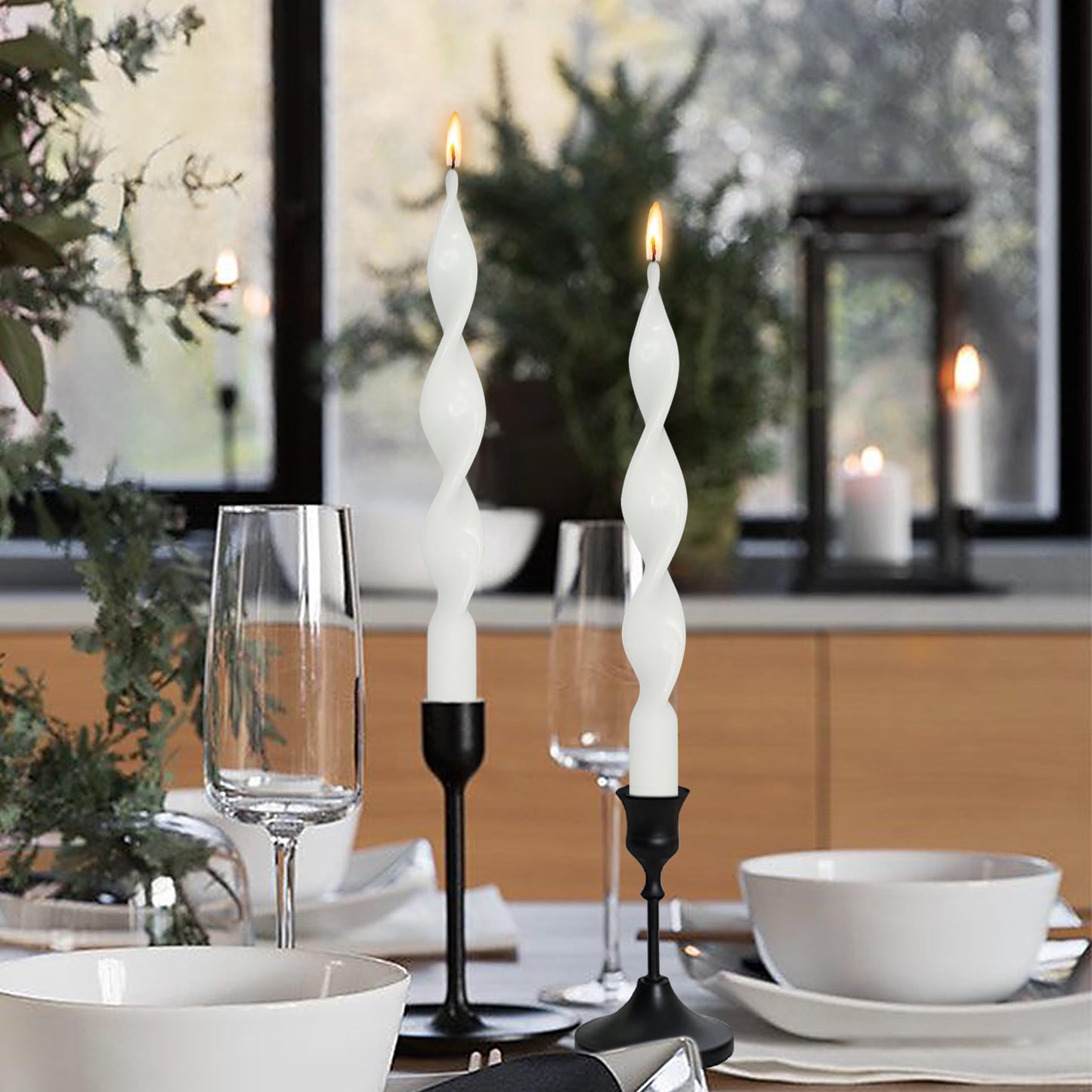 Smokeless White Spiral Taper Candle Unscented Taper Candlesticks Handmade 10 Inch Long Twisted Candles for Candlelight Dinner Wedding Home Decor